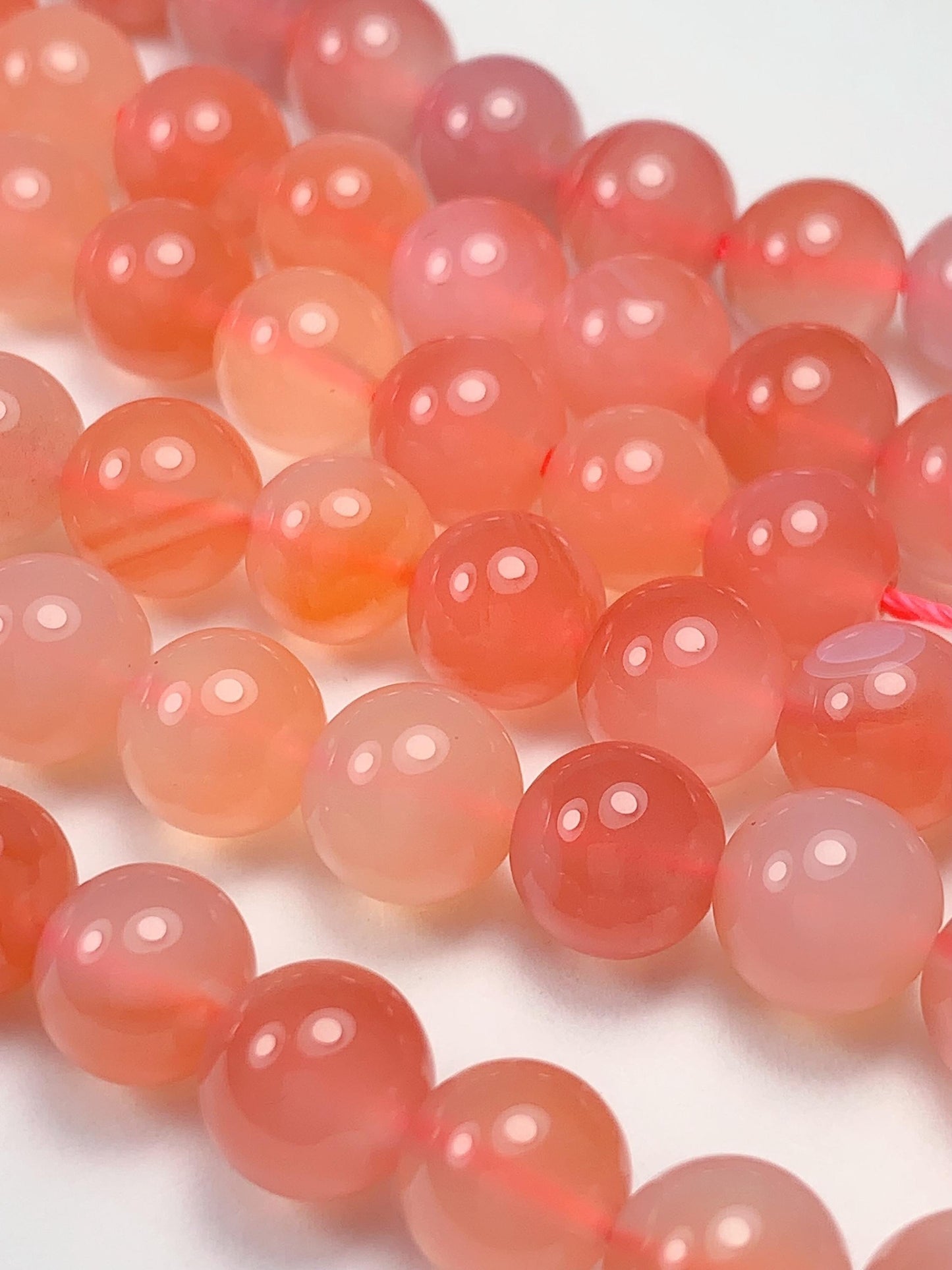 7.5 mm AAA Natural Translucent Peach Coral Pink Agate Smooth Round Beads 15.5“ Strand Genuine Gemstone