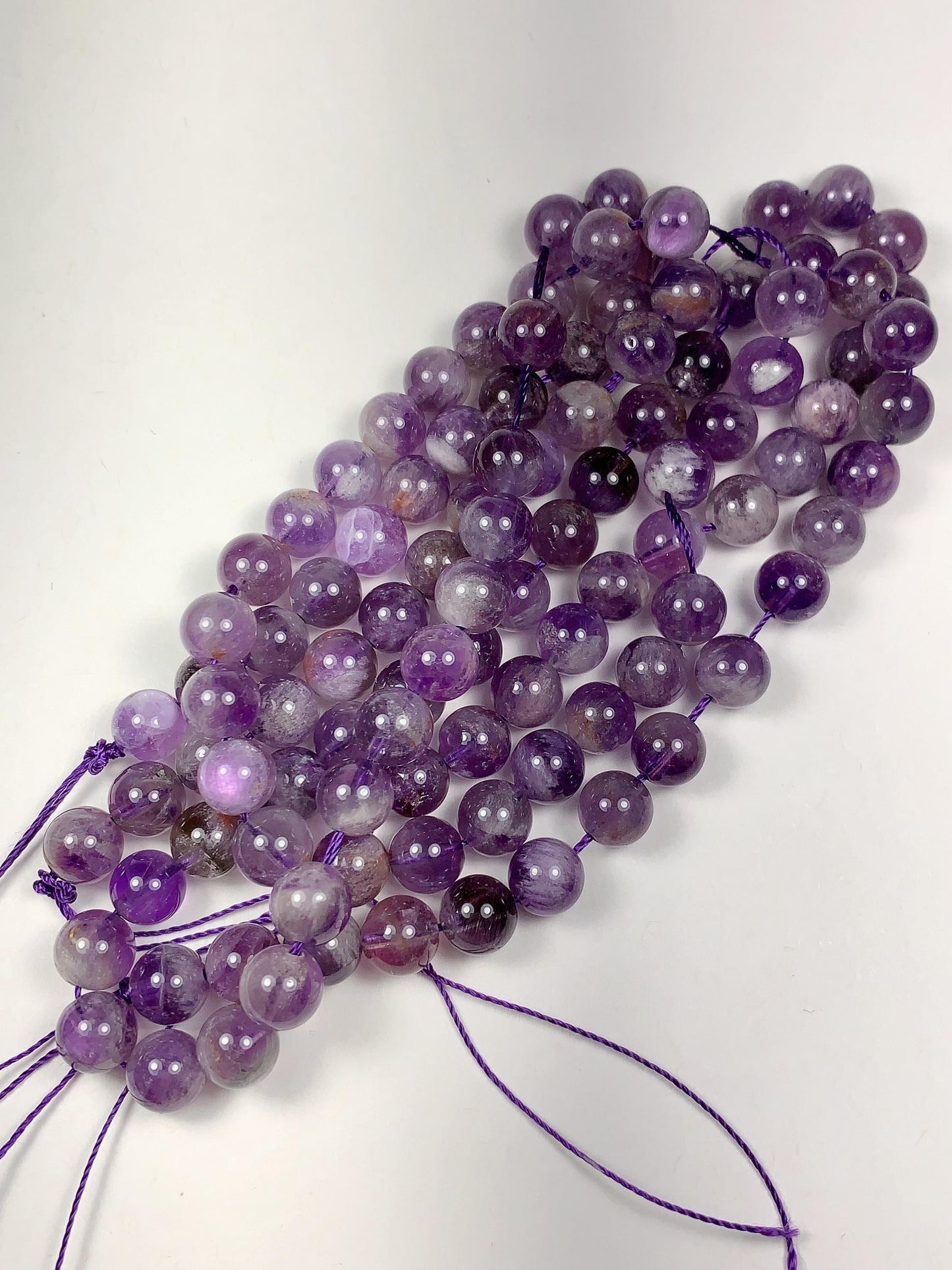8mm Natural Translucent Inclusions Mineral Purple Amethyst Crystal Smooth Round Beads 15.5" Strand