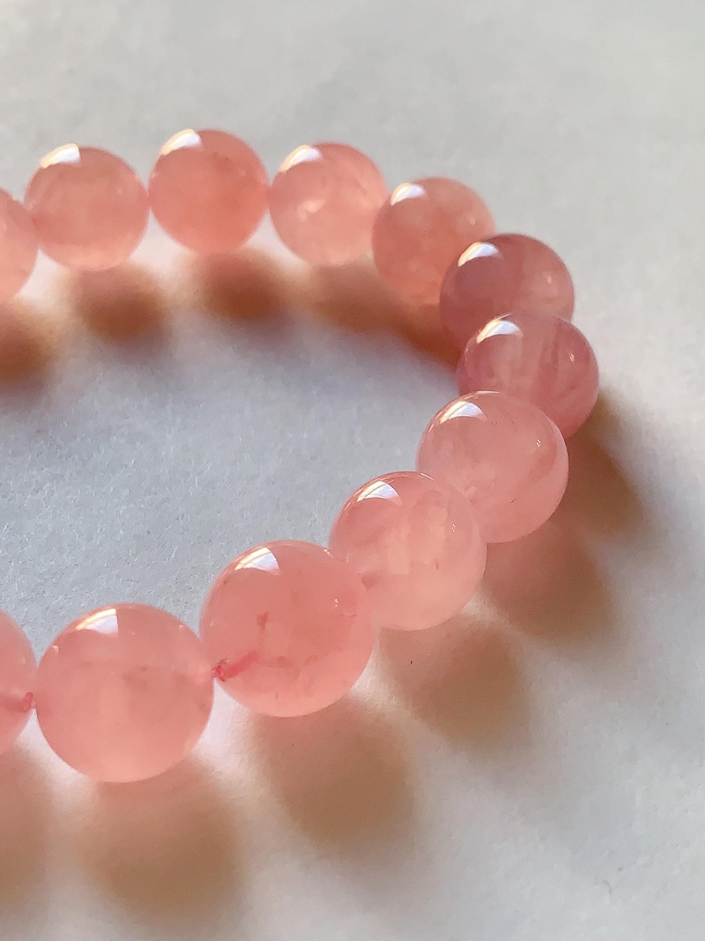 No Dyed AAA+ Translucent Madagascar Natural Peach Baby Pink Rose Quartz Stretch Bracelet: Smooth Round Gemstone