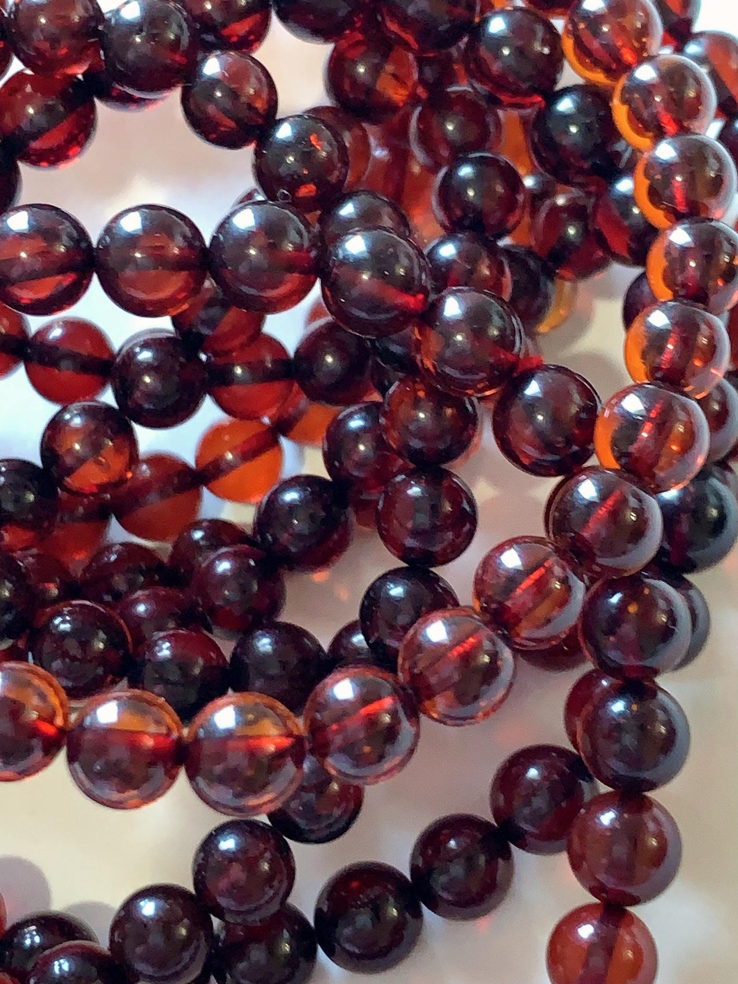High Quality Natural Transparent Baltic Deep Red Amber Smooth Round Beads: 15.5 Strand Gemstone