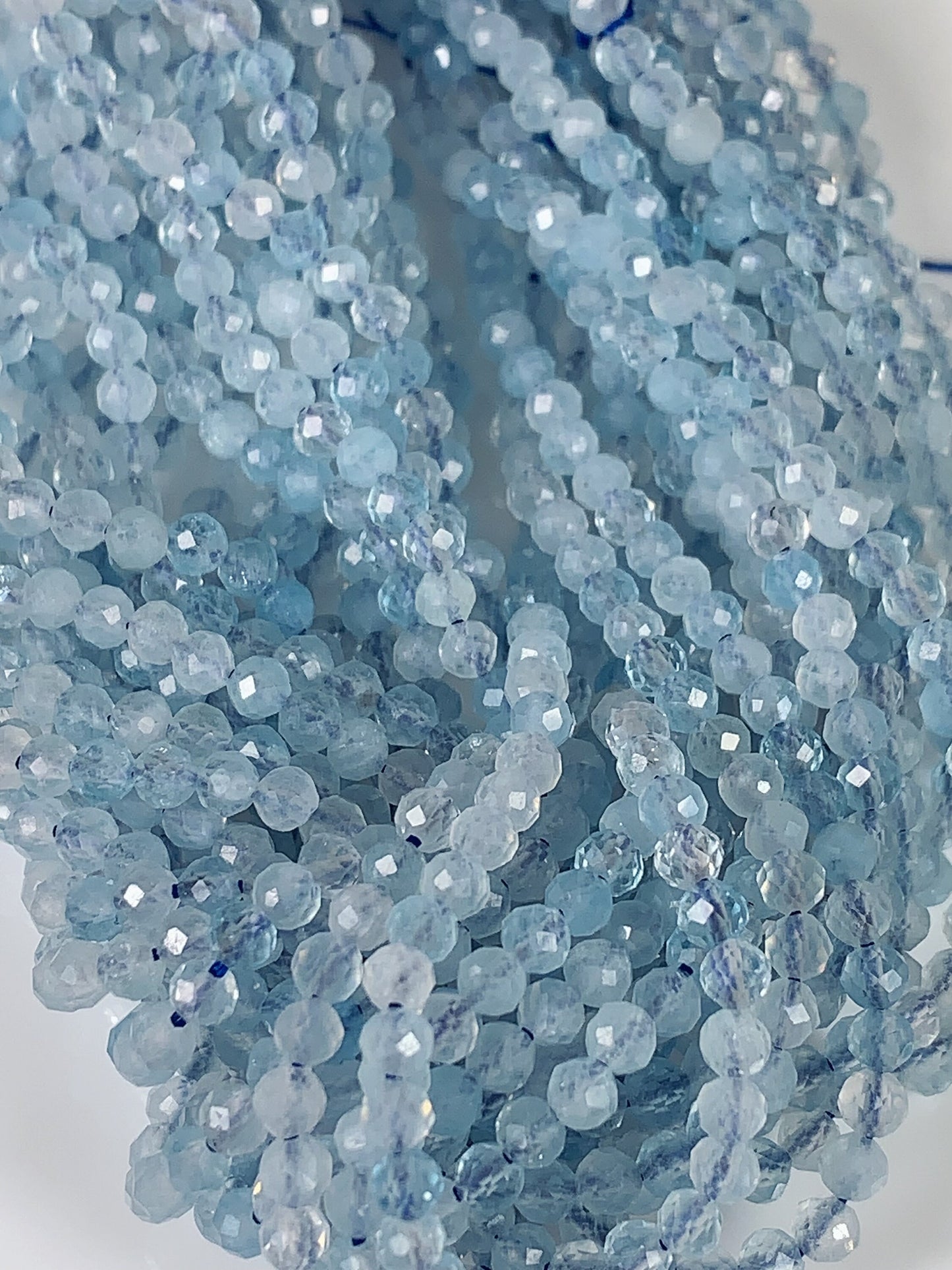 Genuine Natural Blue Topaz Faceted Round Beads 15.5" Strand 2mm 3mm 4mm