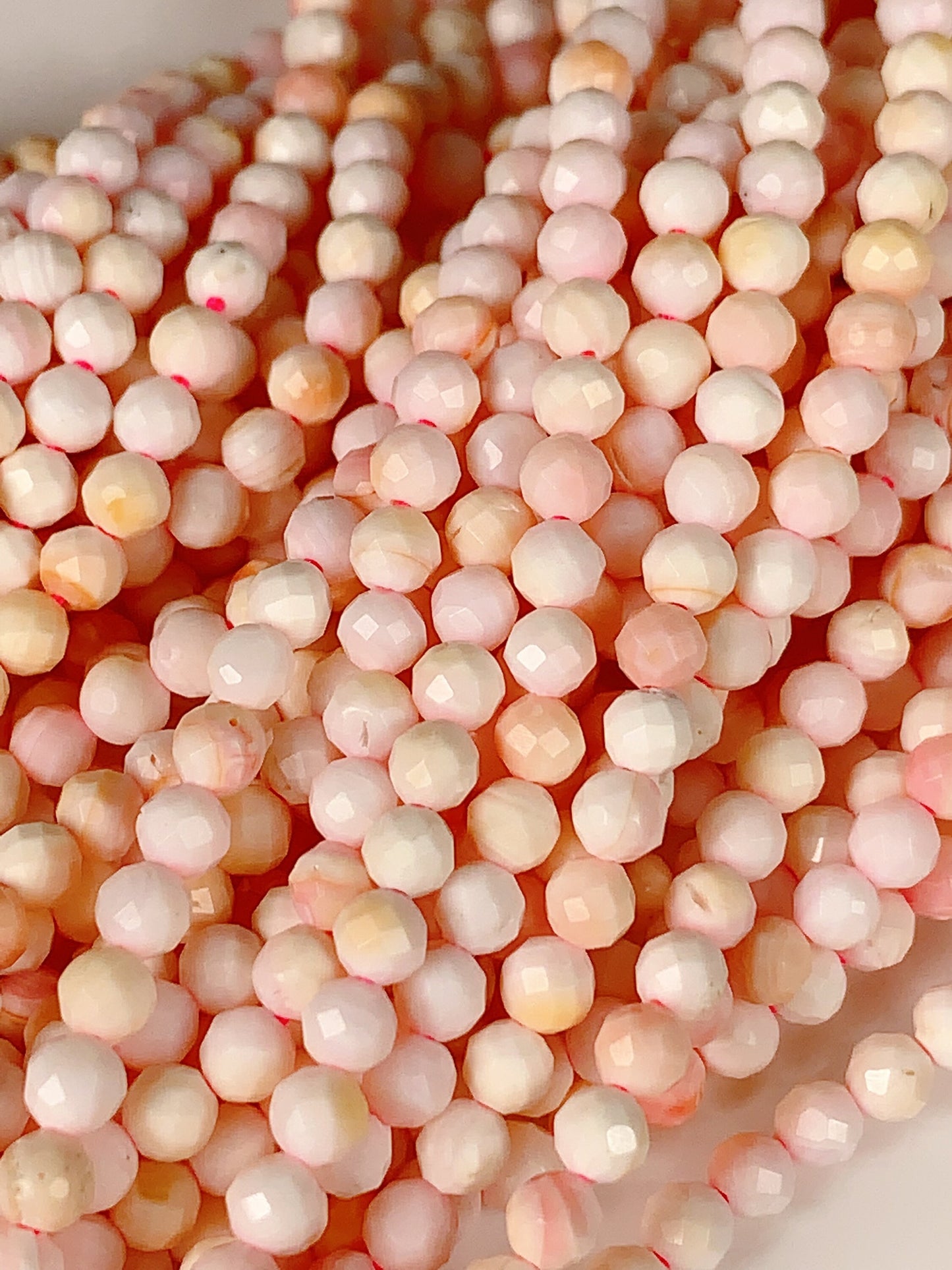 Genuine Natural Queen Conch Faceted Round Beads 15.5" Strand 2mm 3mm 4mm