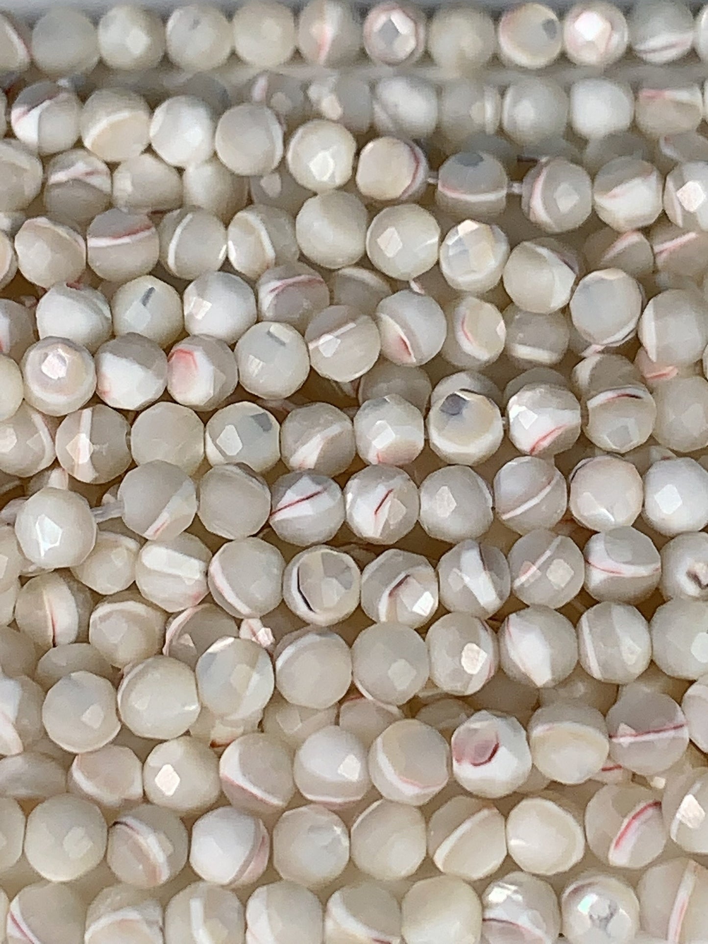 Faceted Mother of Pearl Beads: Natural Red and White, Round 2-4mm, 15.5" Strand