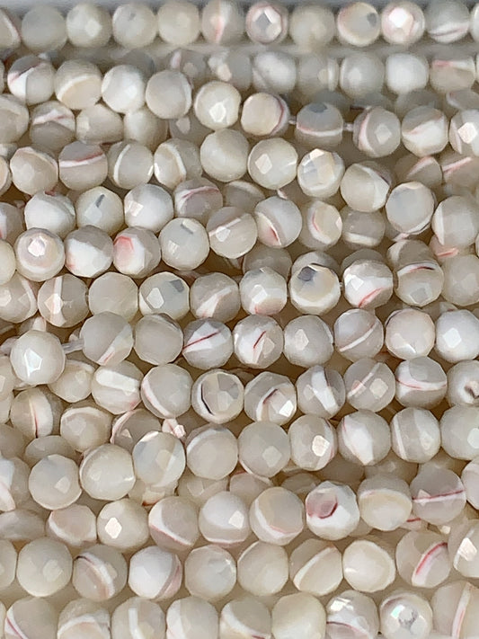 Faceted Mother of Pearl Beads: Natural Red and White, Round 2-4mm, 15.5" Strand