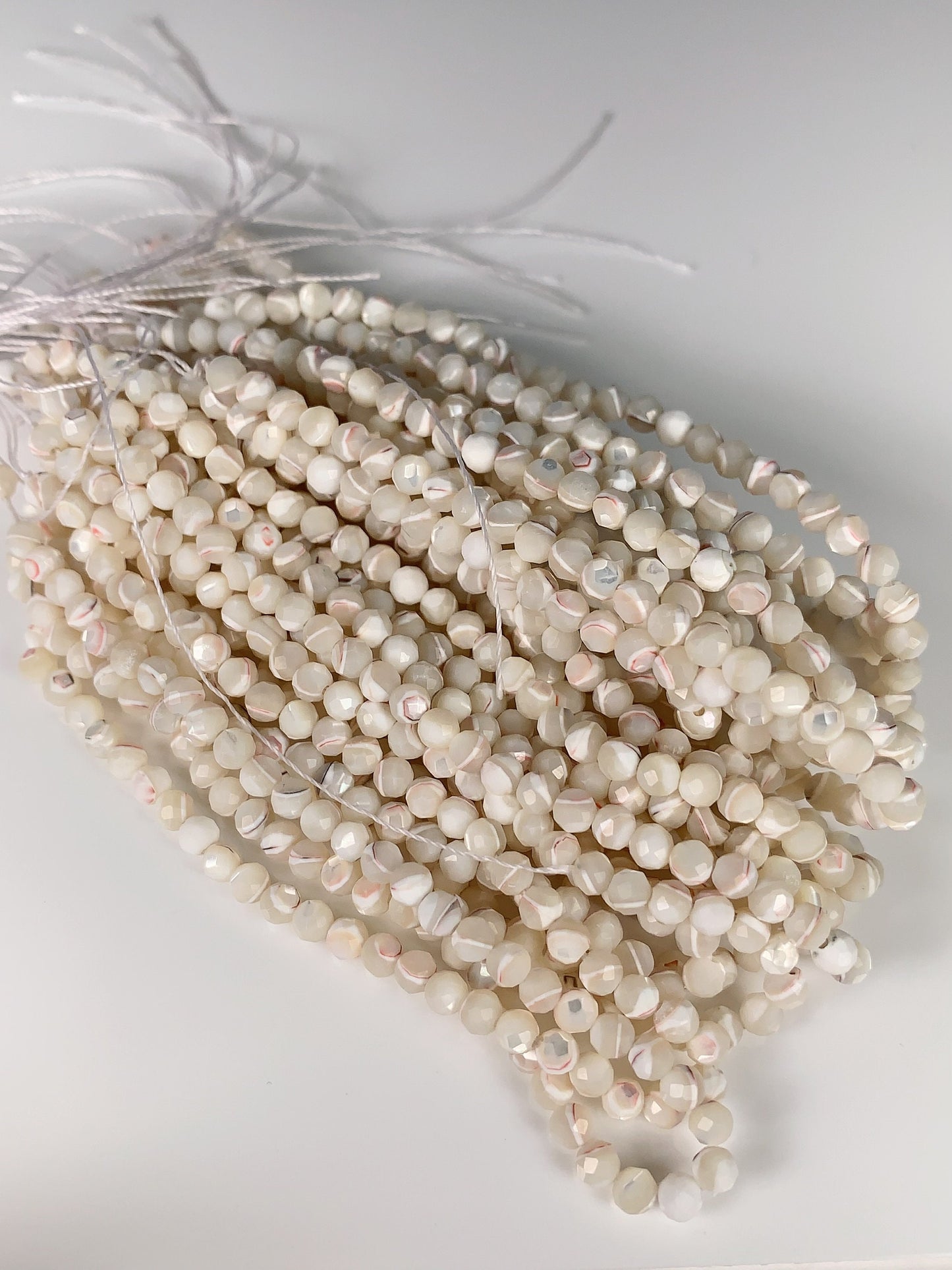 Faceted Mother of Pearl Beads: Natural Red and White, Round 2-4mm, 15.5" Strand