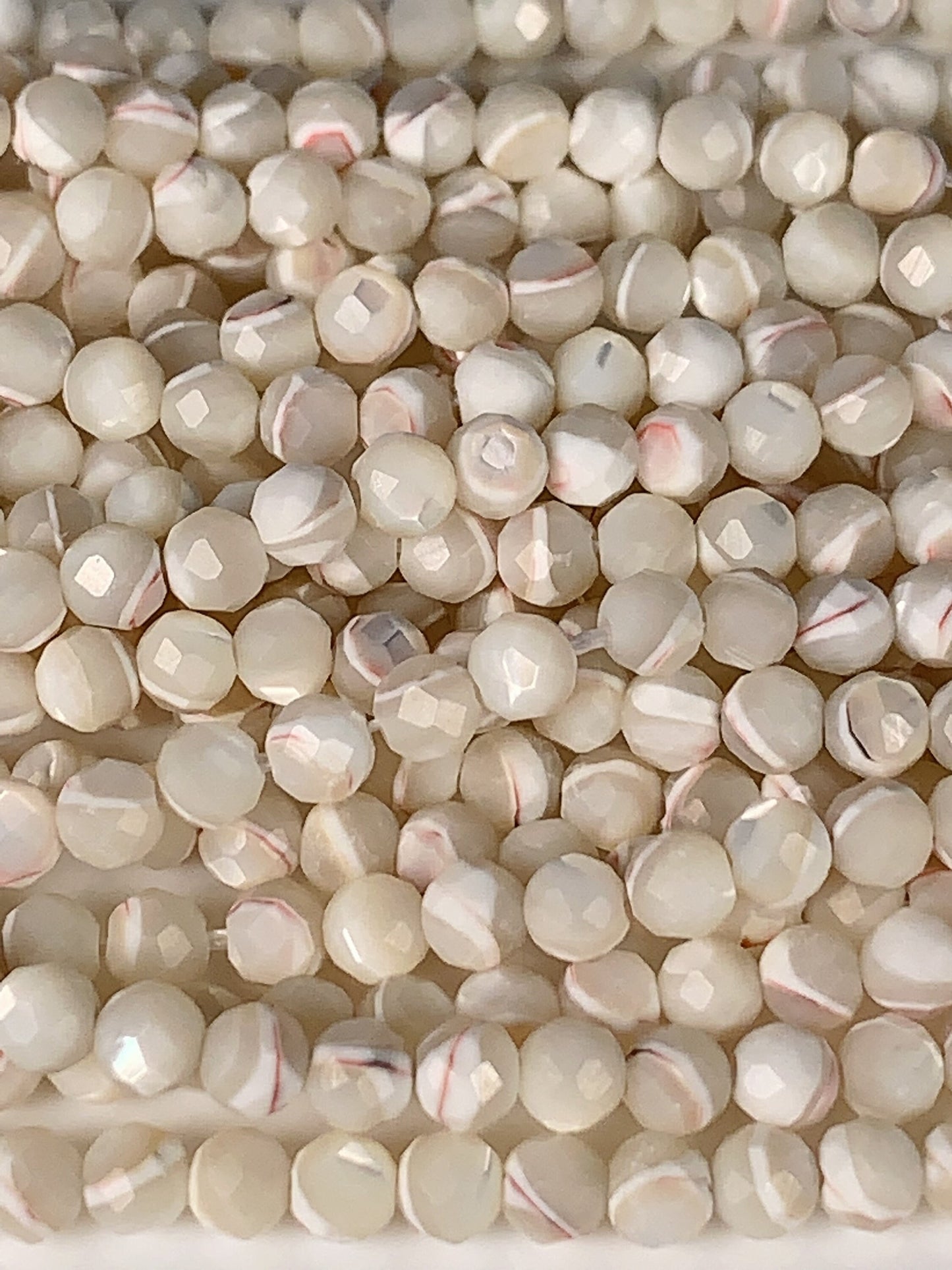 Faceted Mother of Pearl Beads: Natural Red and White, Round 2-4mm, 15.5" Strand