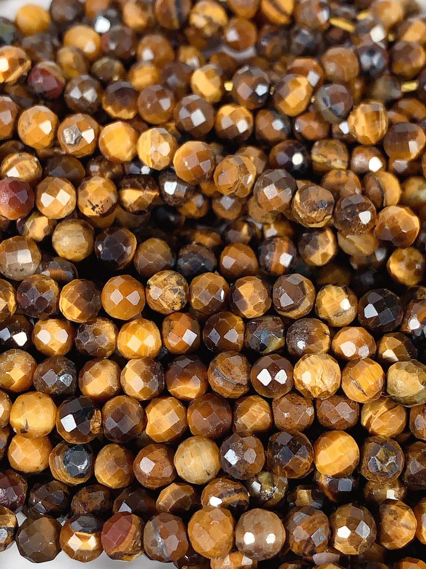 AAA Natural Yellow Golden Tigers Eyes Faceted Round Beads Gemstone Strand (15.5")