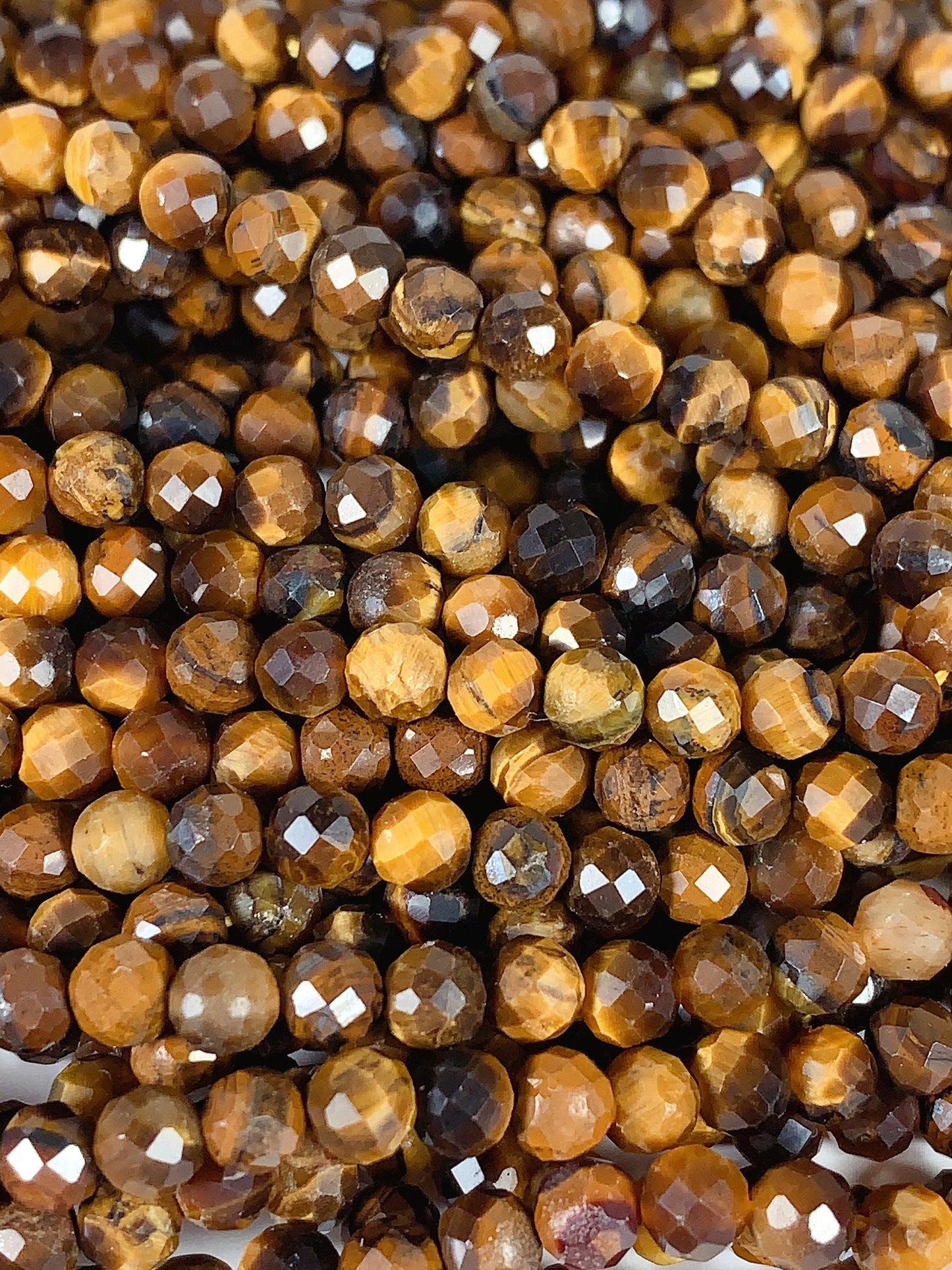 AAA Natural Yellow Golden Tigers Eyes Faceted Round Beads Gemstone Strand (15.5")