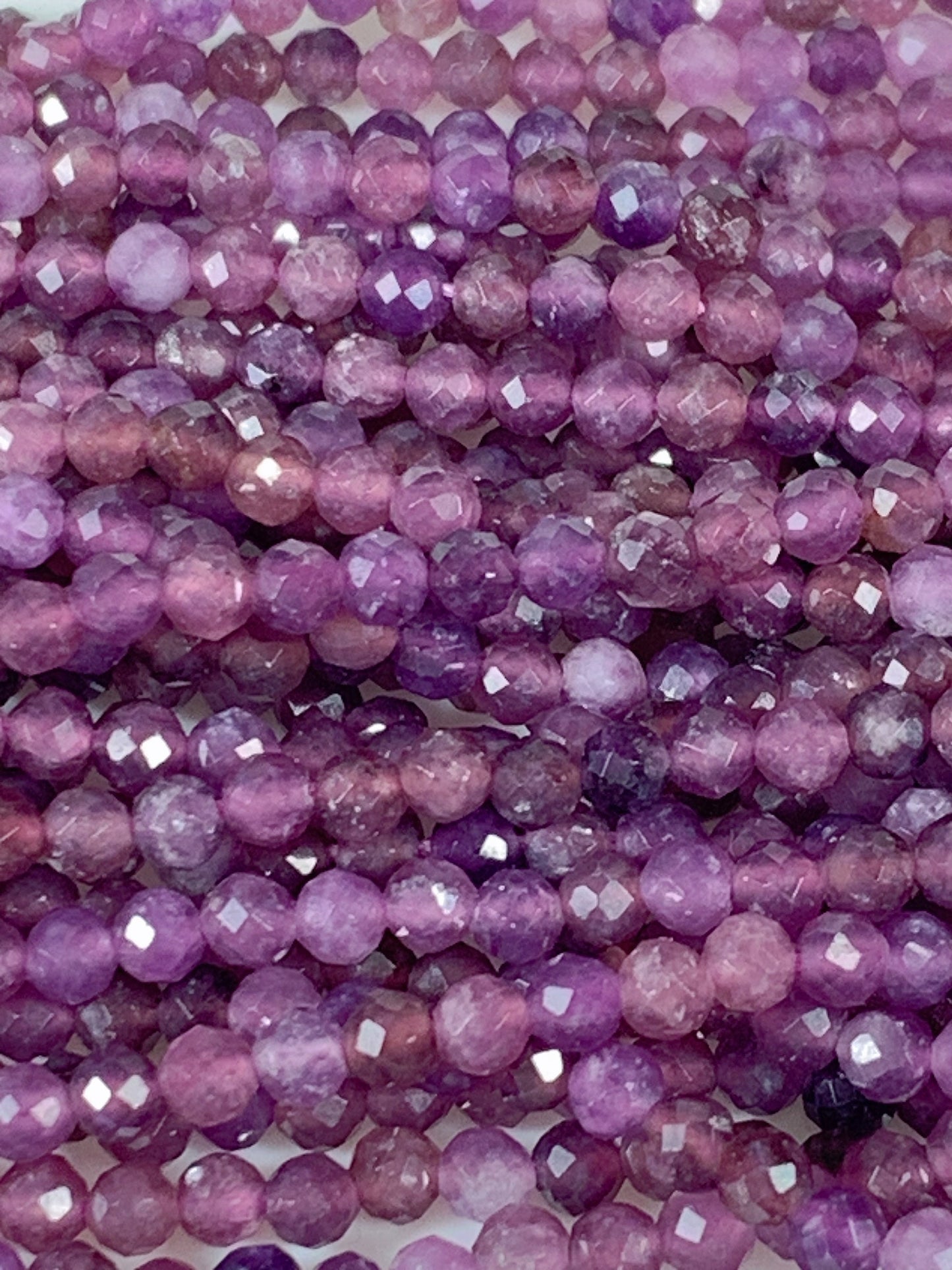 Genuine Natural Deep Purple Clear Lilac Lepidolite Faceted Round Beads 15.5" Strand 2mm 3mm 4mm