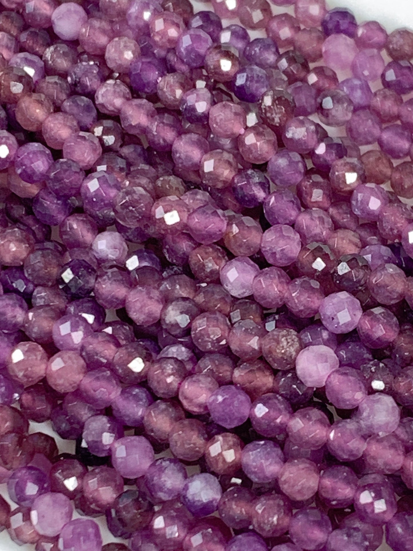 Genuine Natural Deep Purple Clear Lilac Lepidolite Faceted Round Beads 15.5" Strand 2mm 3mm 4mm