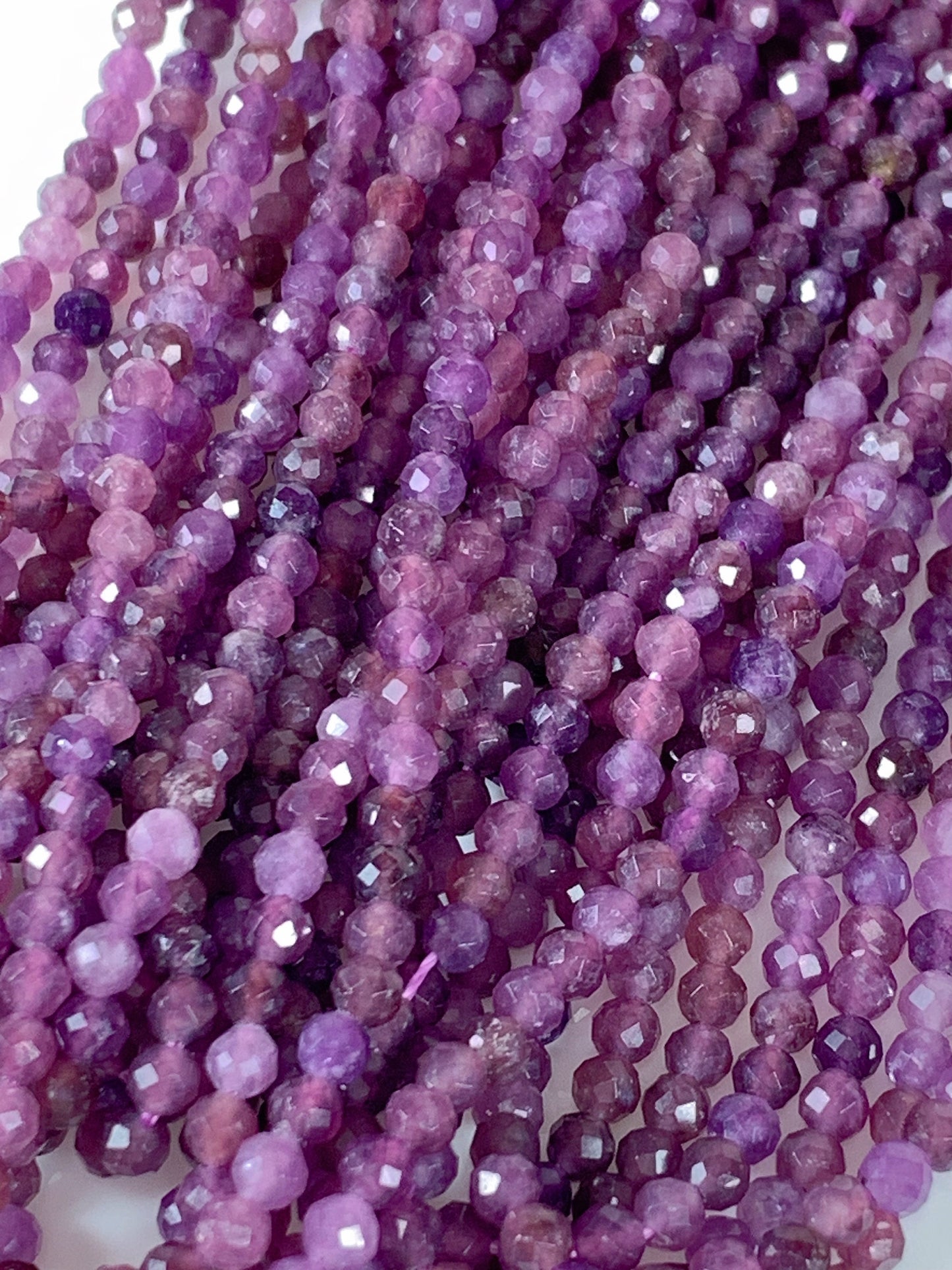 Genuine Natural Deep Purple Clear Lilac Lepidolite Faceted Round Beads 15.5" Strand 2mm 3mm 4mm