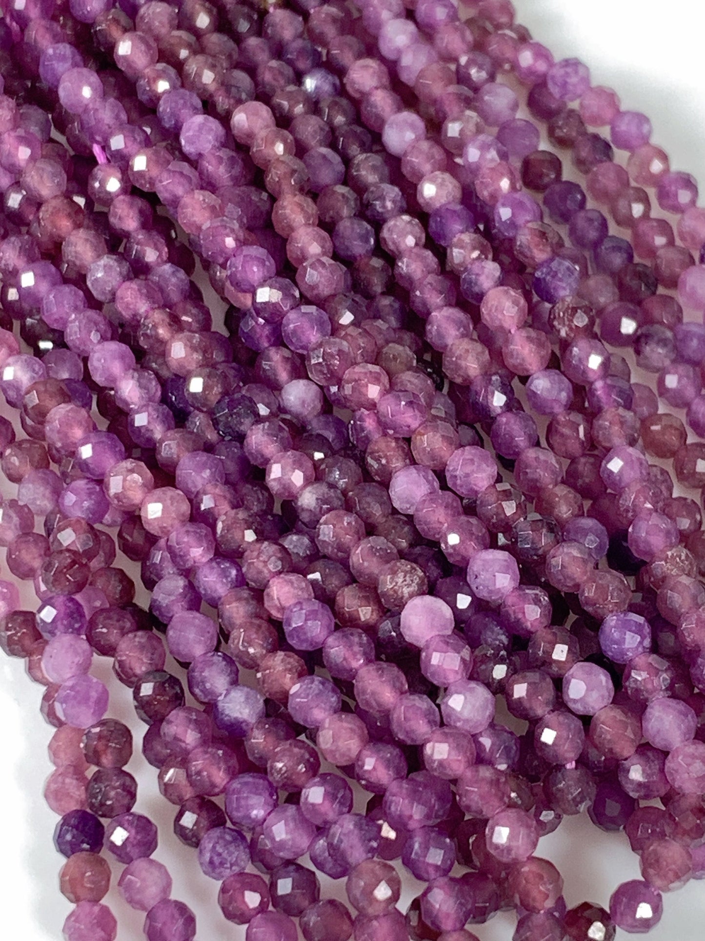 Genuine Natural Deep Purple Clear Lilac Lepidolite Faceted Round Beads 15.5" Strand 2mm 3mm 4mm