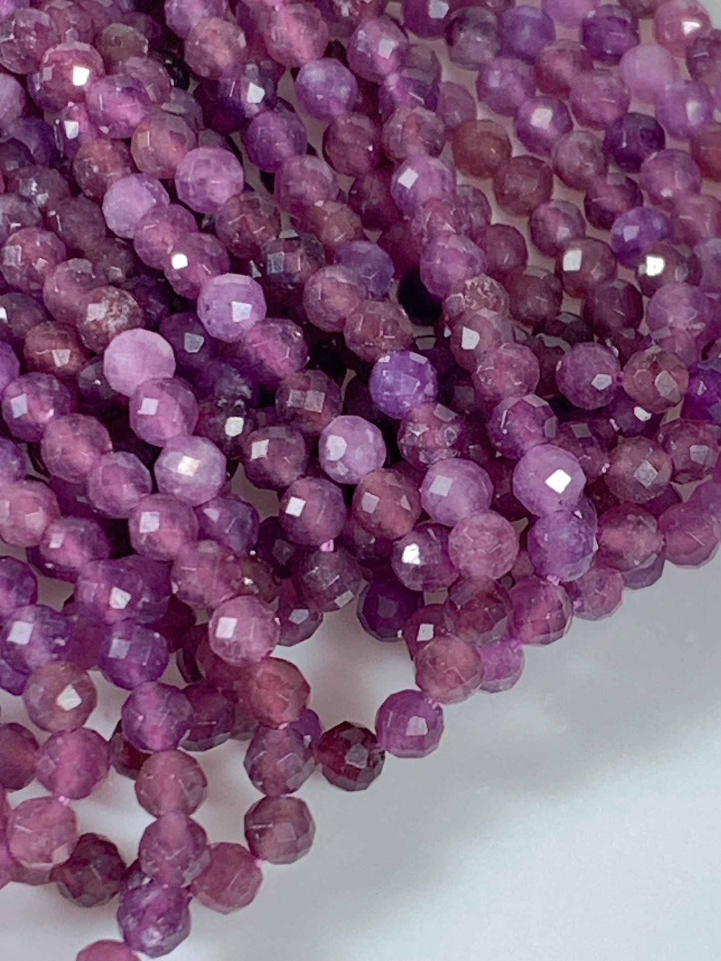 Genuine Natural Deep Purple Clear Lilac Lepidolite Faceted Round Beads 15.5" Strand 2mm 3mm 4mm
