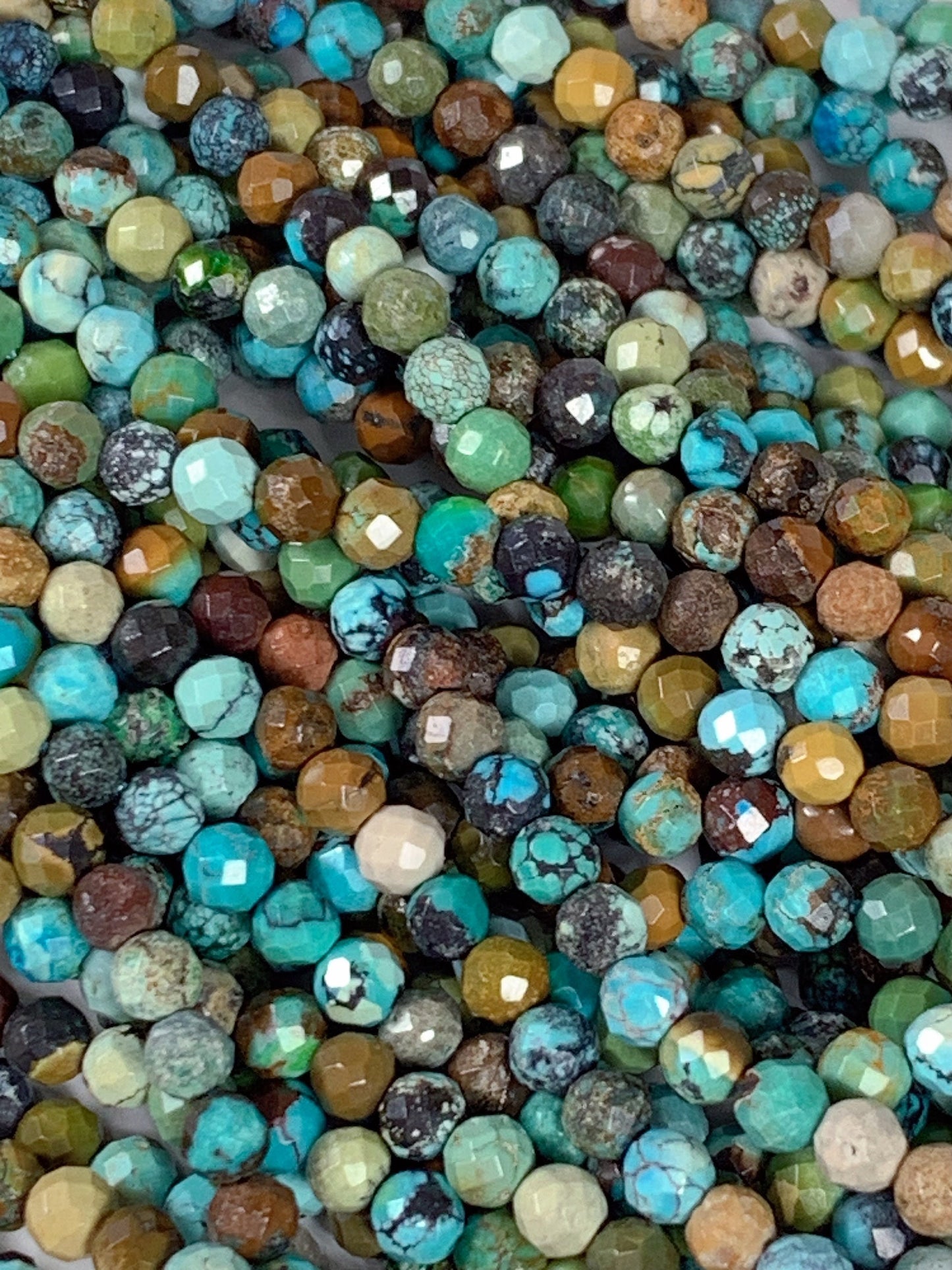 Natural Chrysocolla Azurite Faceted Round Beads: Blue, Yellow, Brown, Green - 15.5" Strand