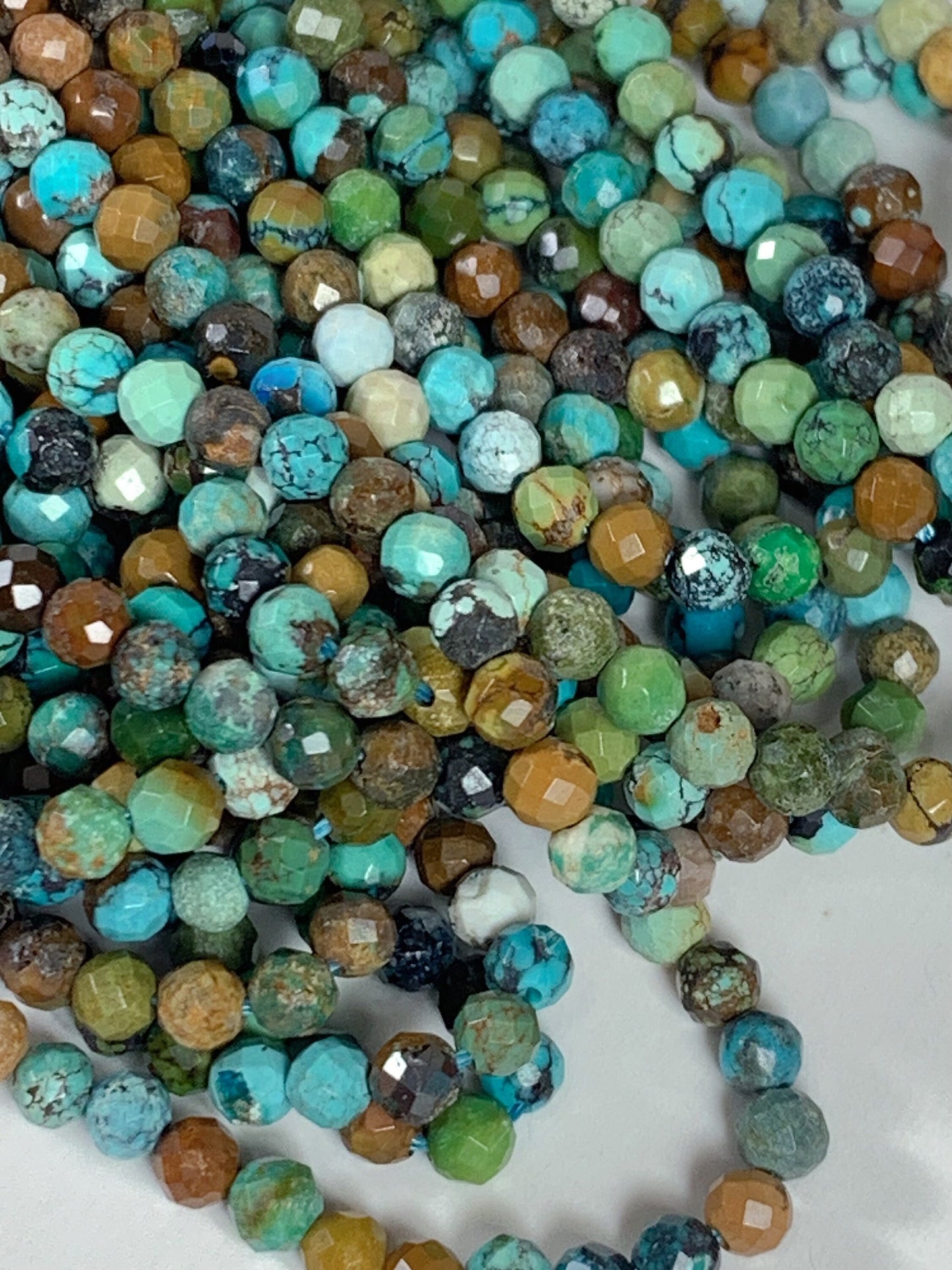 Natural Chrysocolla Azurite Faceted Round Beads: Blue, Yellow, Brown, Green - 15.5" Strand