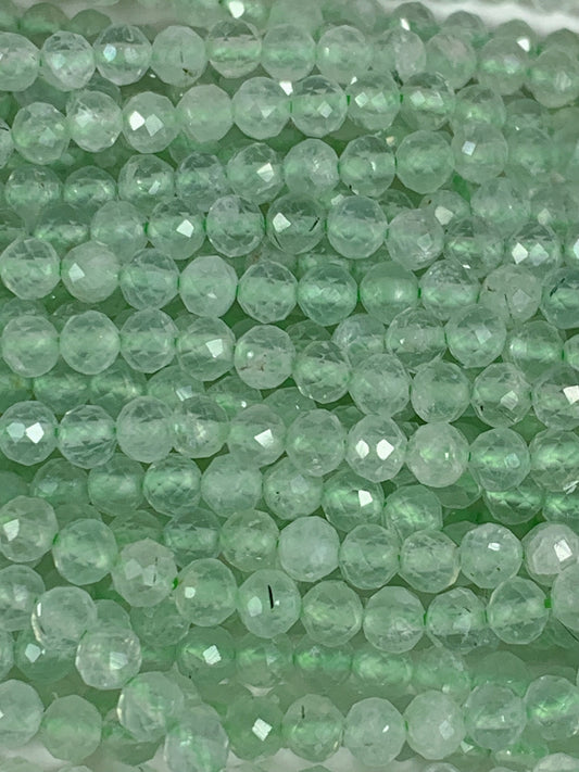 Faceted Green Prehnite Beads: Natural Gemstone Strand (2mm 3mm 4mm)