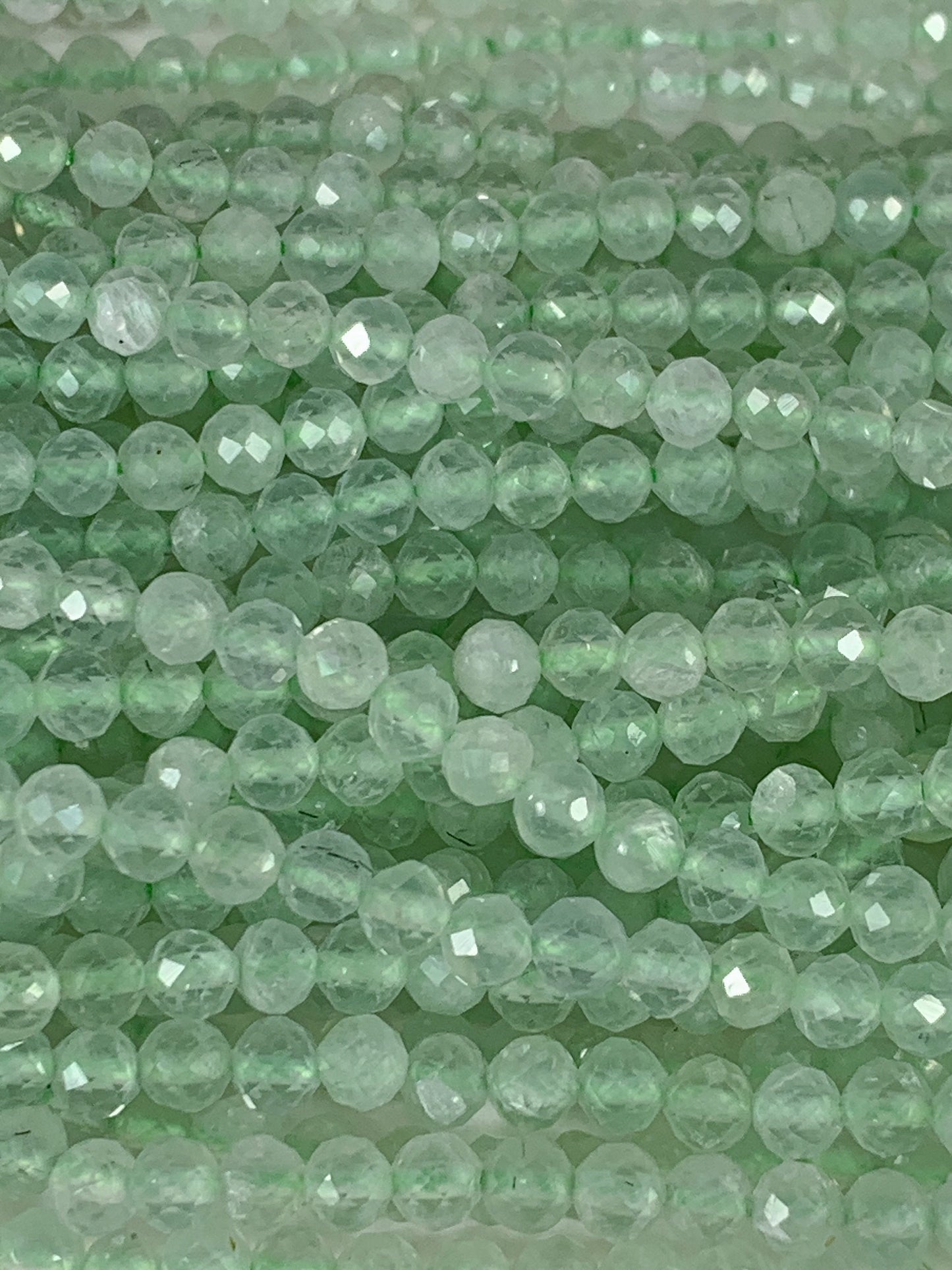 Faceted Green Prehnite Beads: Natural Gemstone Strand (2mm 3mm 4mm)