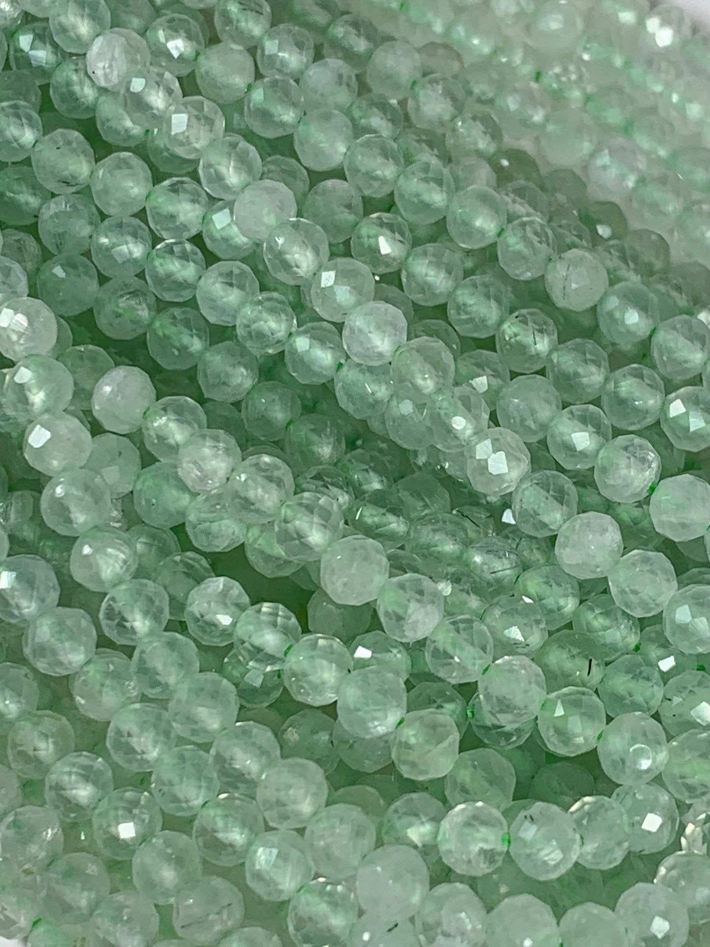 Faceted Green Prehnite Beads: Natural Gemstone Strand (2mm 3mm 4mm)