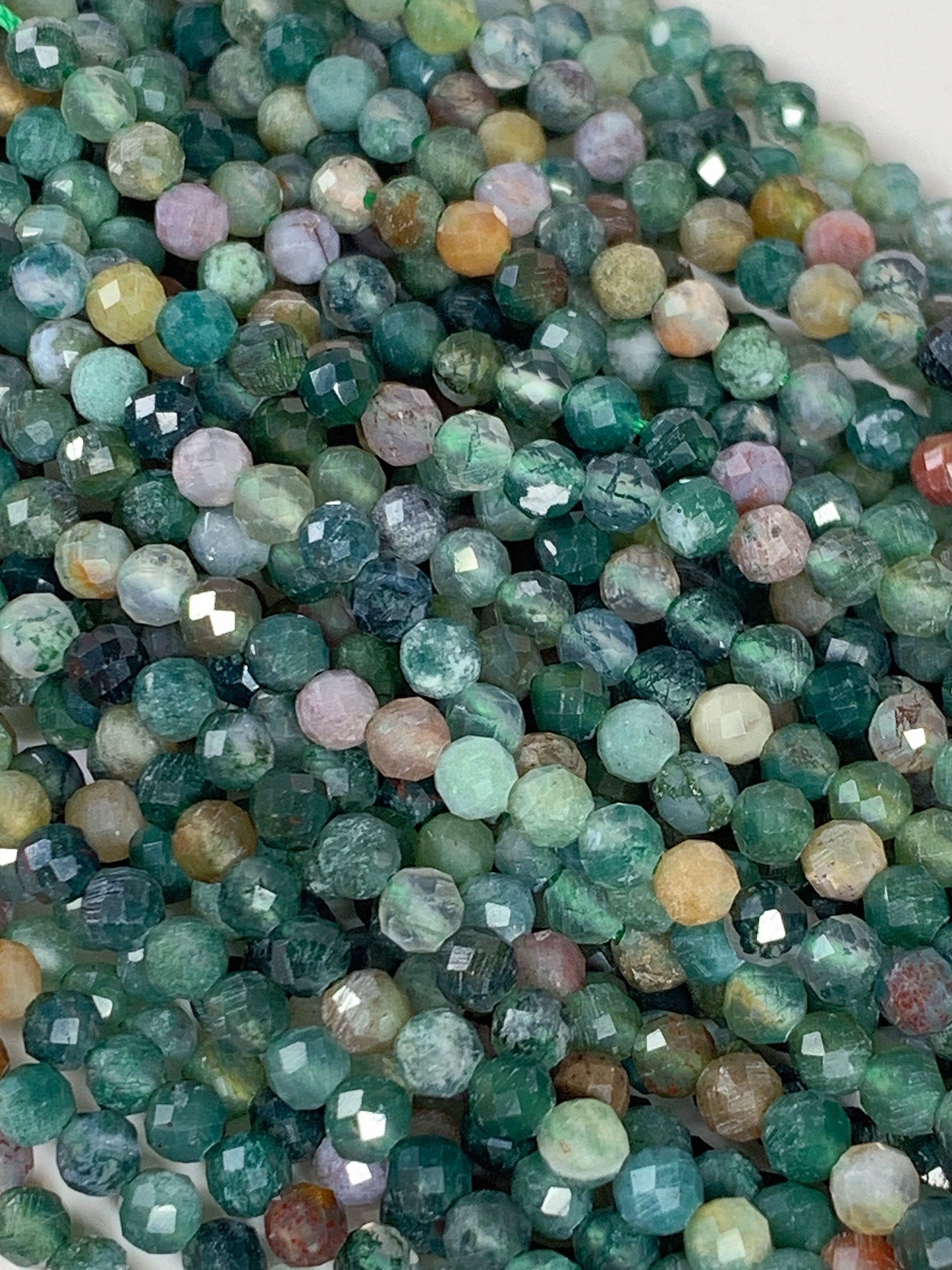 Faceted Red & Green Moss Agate Beads: Natural India Gemstone Strand