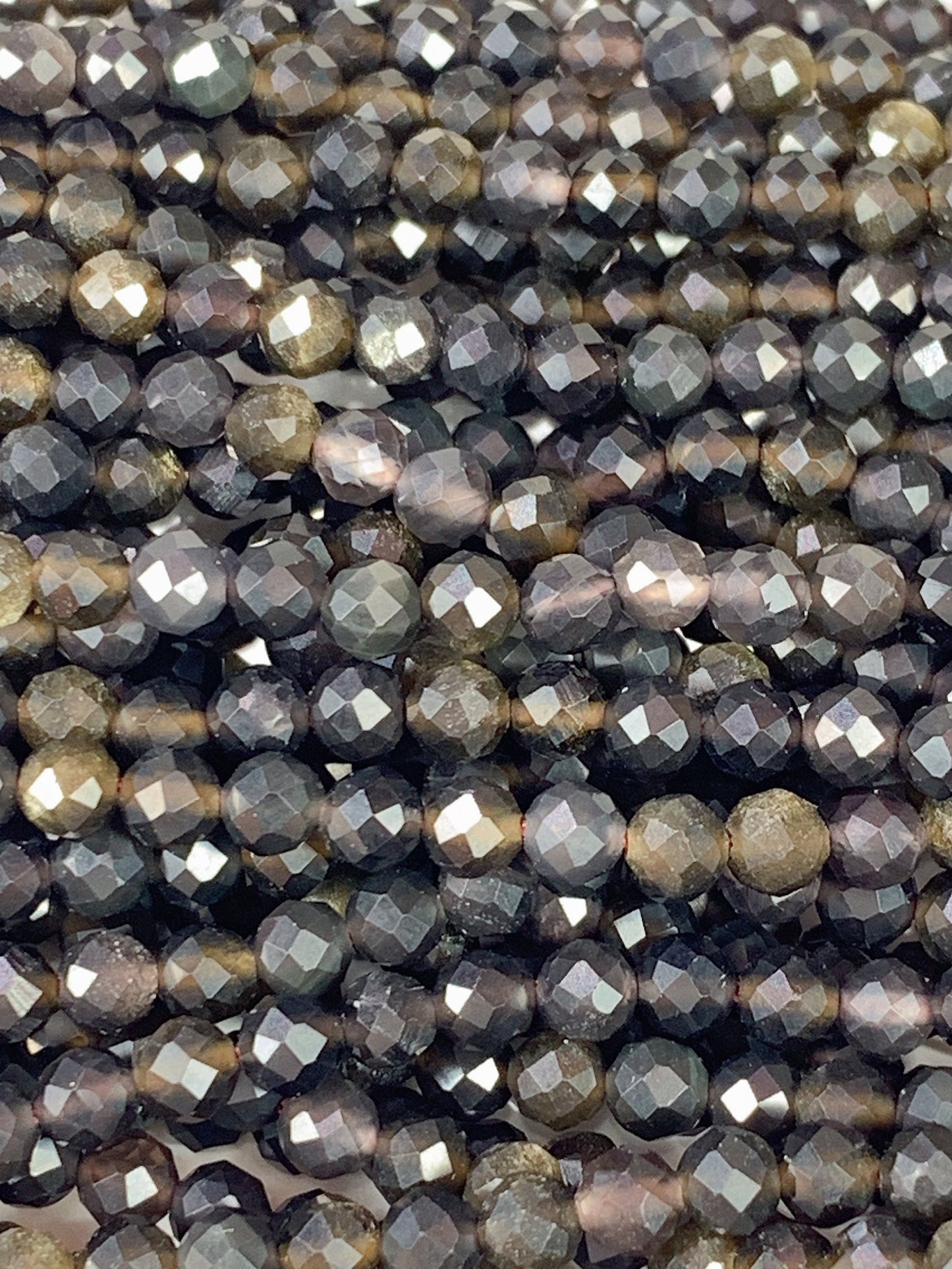Grade AAA Genuine Natural Rainbow Obsidian  Faceted Round Beads 15.5" Strand 2mm 3mm 4mm