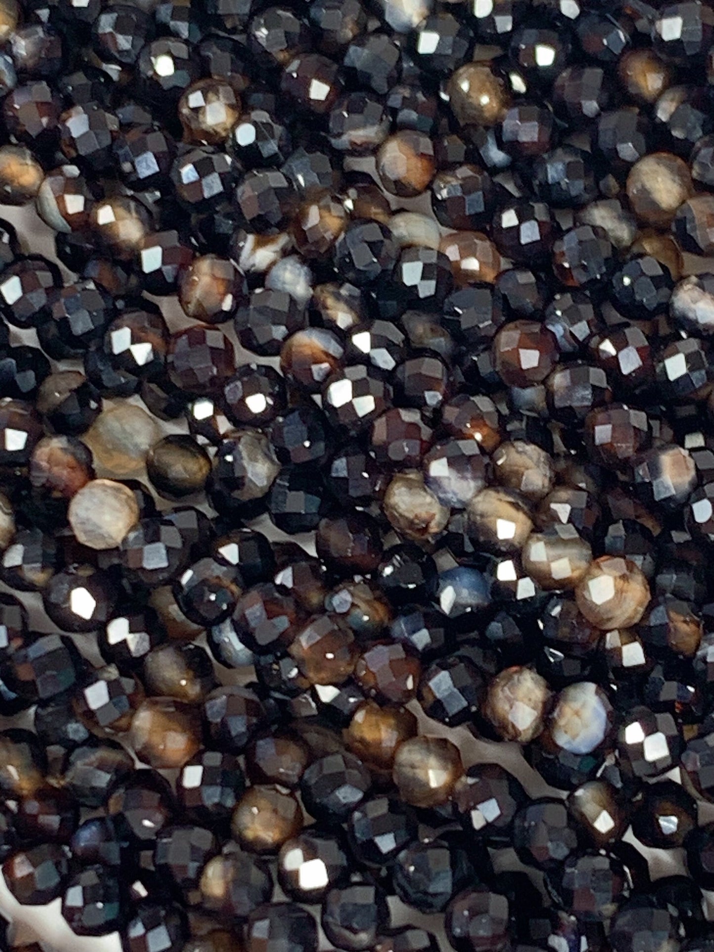 Faceted Black Brown Striped Agate Beads: Natural Gemstone Strand