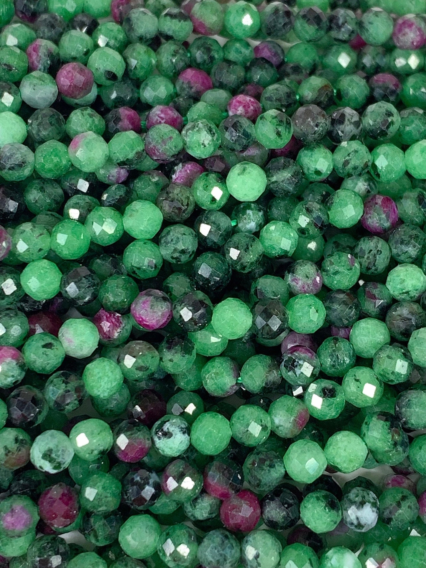 Genuine Natural Red Ruby Green Zoisite Faceted Round Beads 15.5" Strand 2mm 3mm 4mm