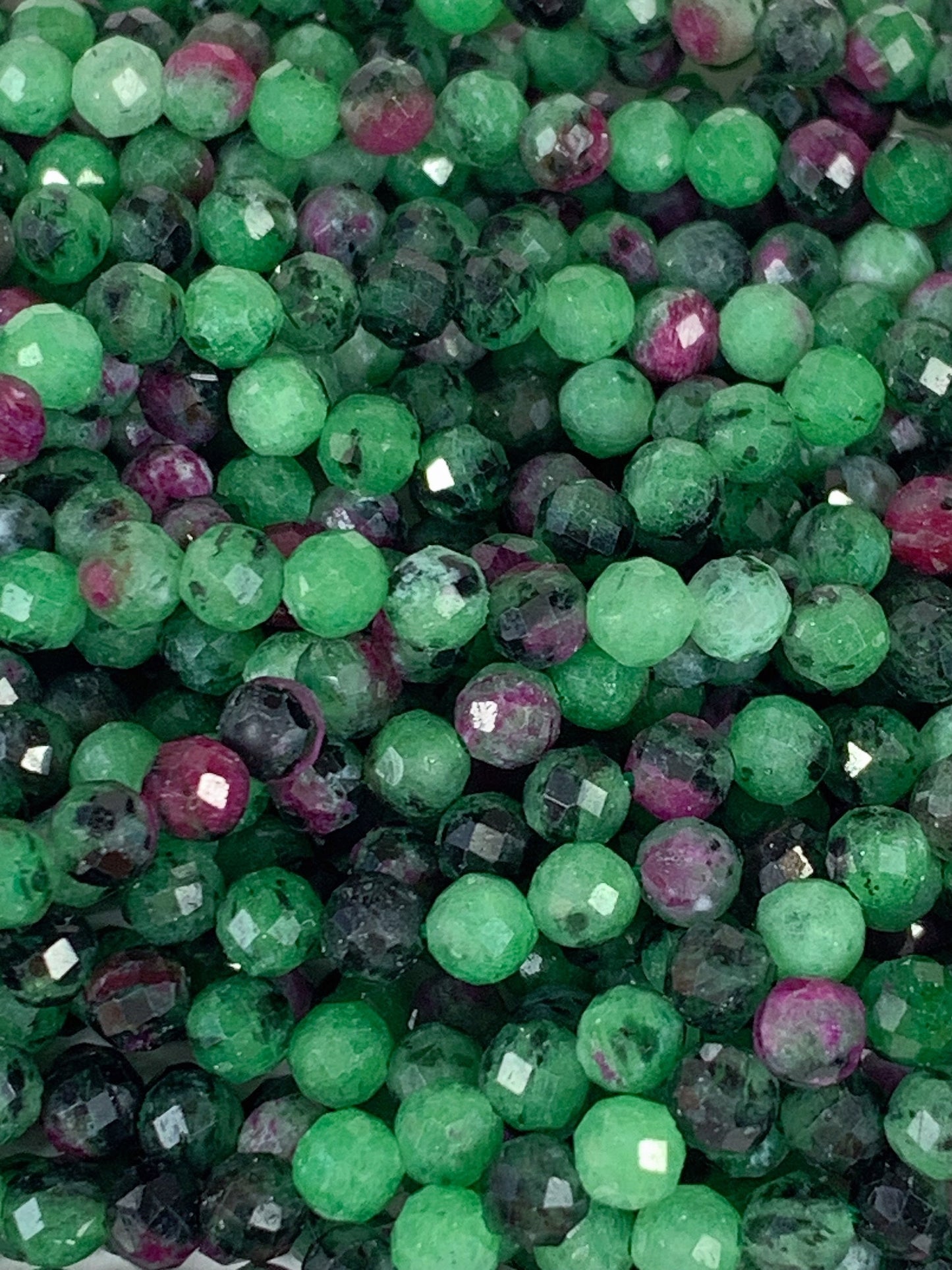 Genuine Natural Red Ruby Green Zoisite Faceted Round Beads 15.5" Strand 2mm 3mm 4mm