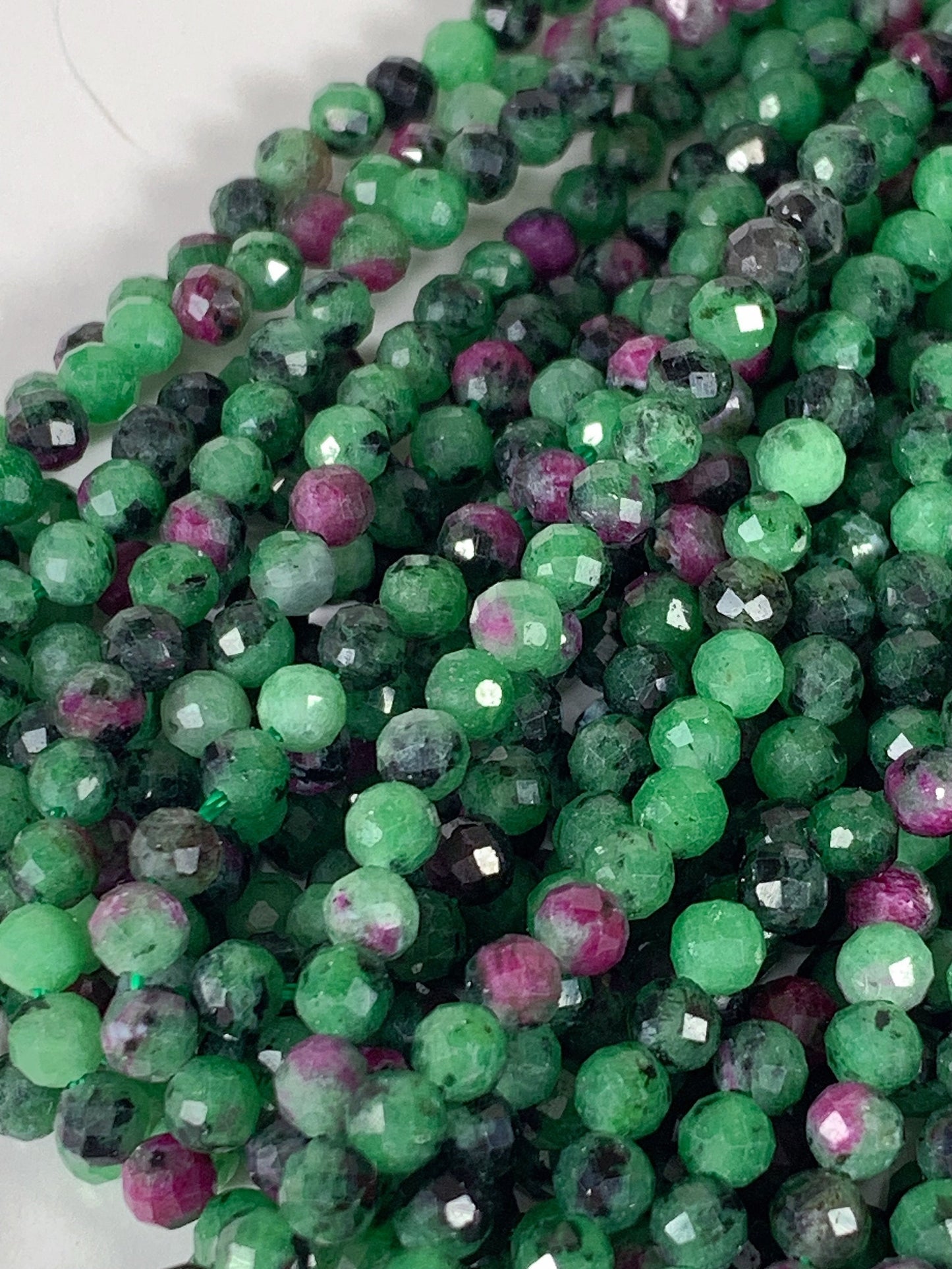 Genuine Natural Red Ruby Green Zoisite Faceted Round Beads 15.5" Strand 2mm 3mm 4mm