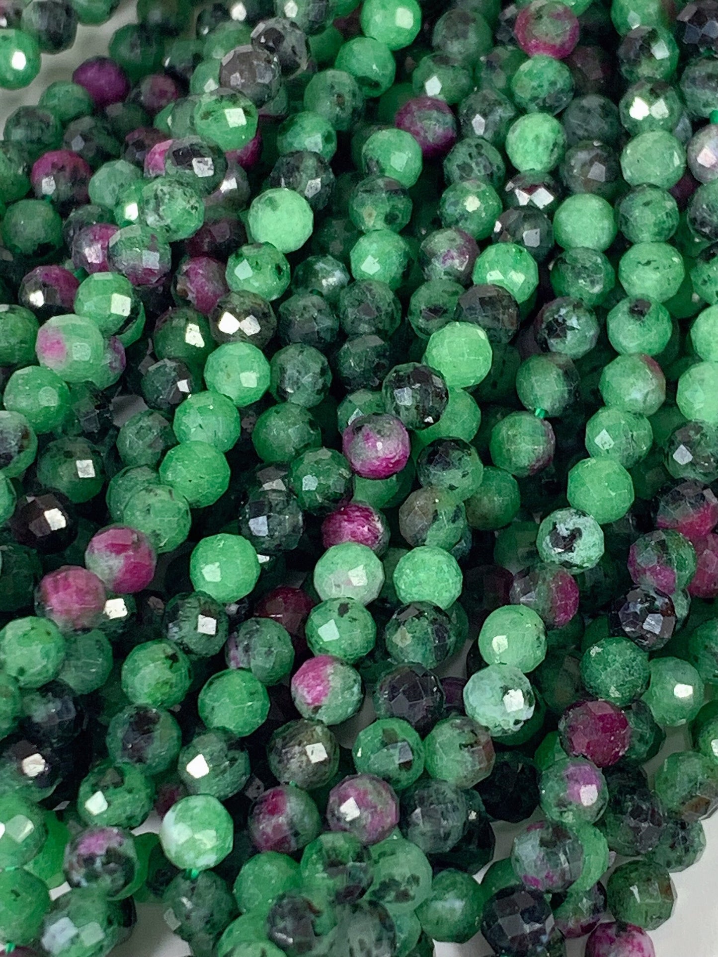 Genuine Natural Red Ruby Green Zoisite Faceted Round Beads 15.5" Strand 2mm 3mm 4mm