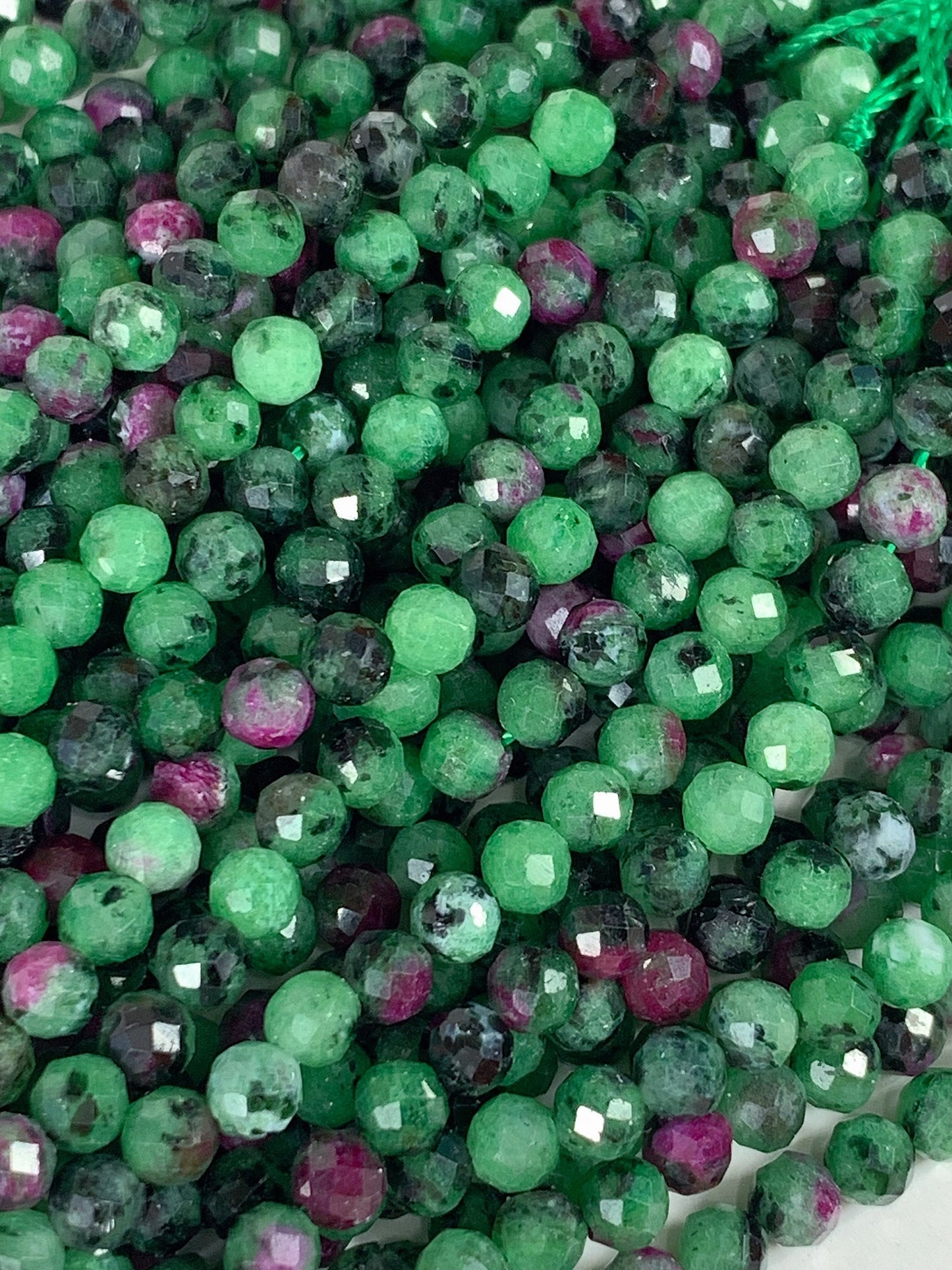 Genuine Natural Red Ruby Green Zoisite Faceted Round Beads 15.5" Strand 2mm 3mm 4mm