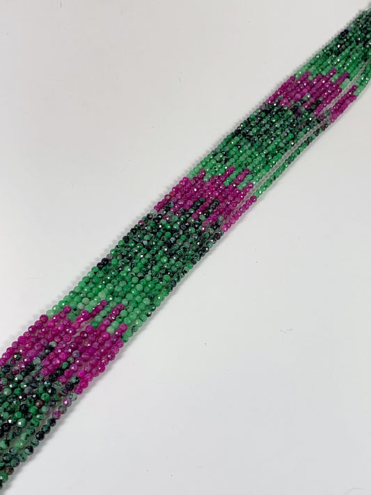 AAA Ruby Zoisite Faceted Round Beads:Natural Genuine Green Red Gemstone Strand 15.5 3mm