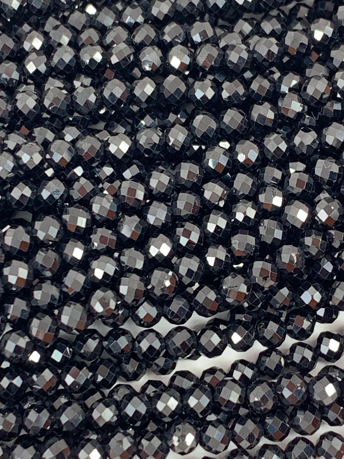 AAA Black Spinel Faceted Round Beads: 2-4mm, 15.5" Strand