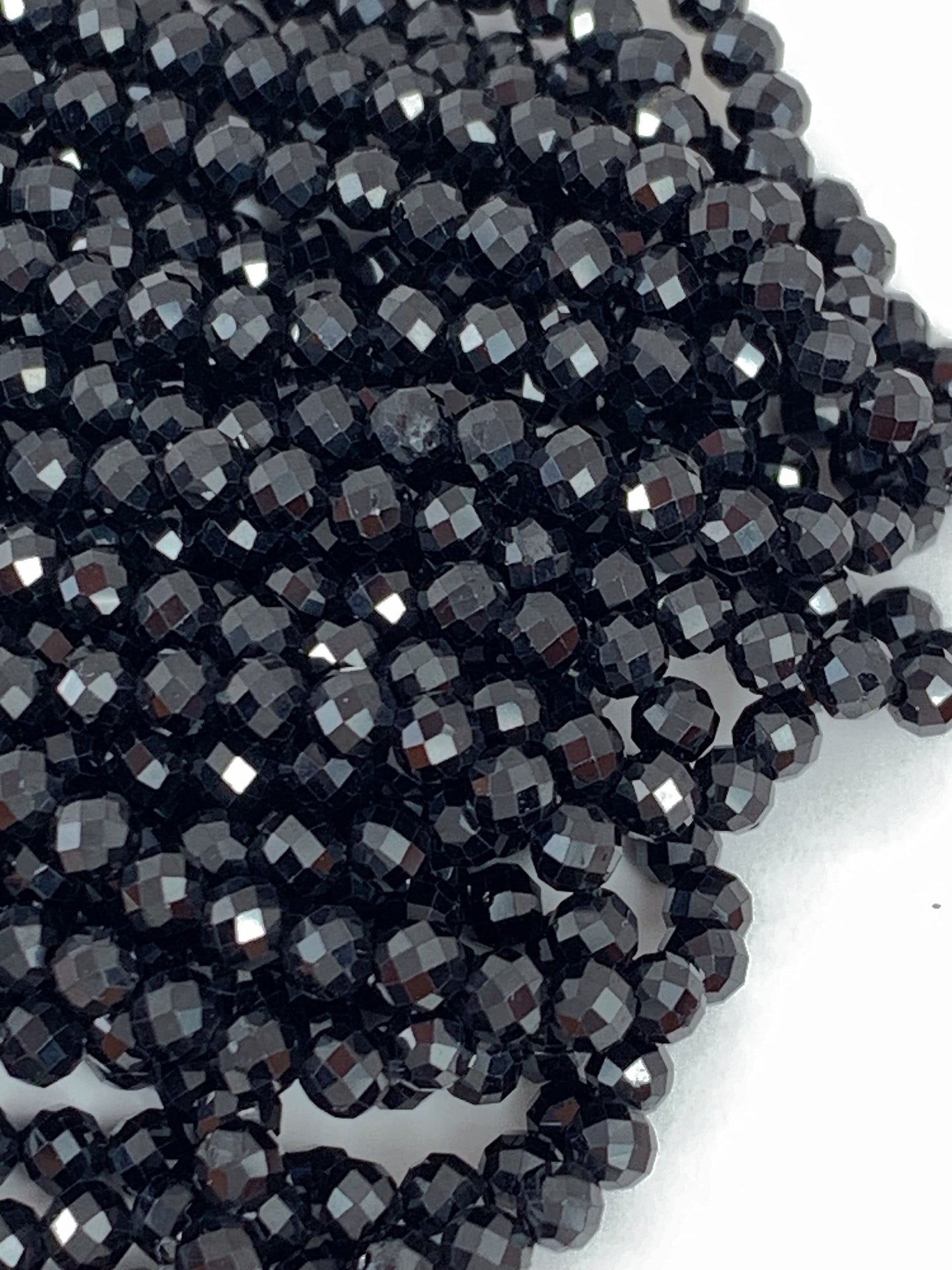 AAA Black Spinel Faceted Round Beads: 2-4mm, 15.5" Strand