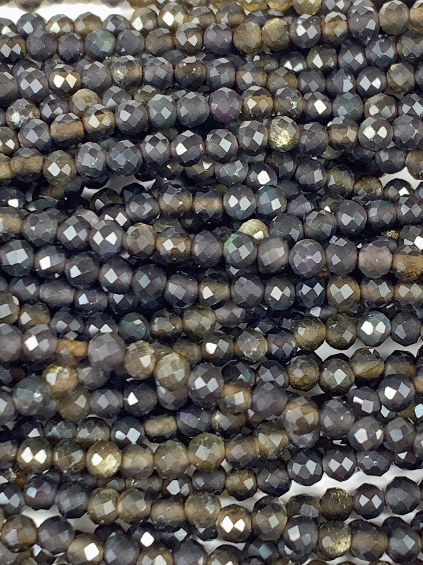Grade AAA Genuine Natural Gold Obsidian  Faceted Round Beads 15.5" Strand 2mm 3mm 4mm