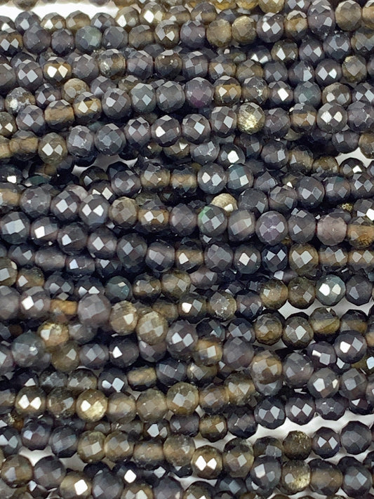 Grade AAA Genuine Natural Gold Obsidian  Faceted Round Beads 15.5" Strand 2mm 3mm 4mm