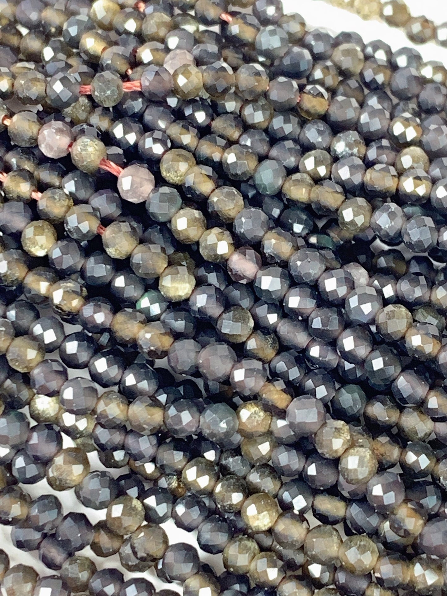 Grade AAA Genuine Natural Gold Obsidian  Faceted Round Beads 15.5" Strand 2mm 3mm 4mm