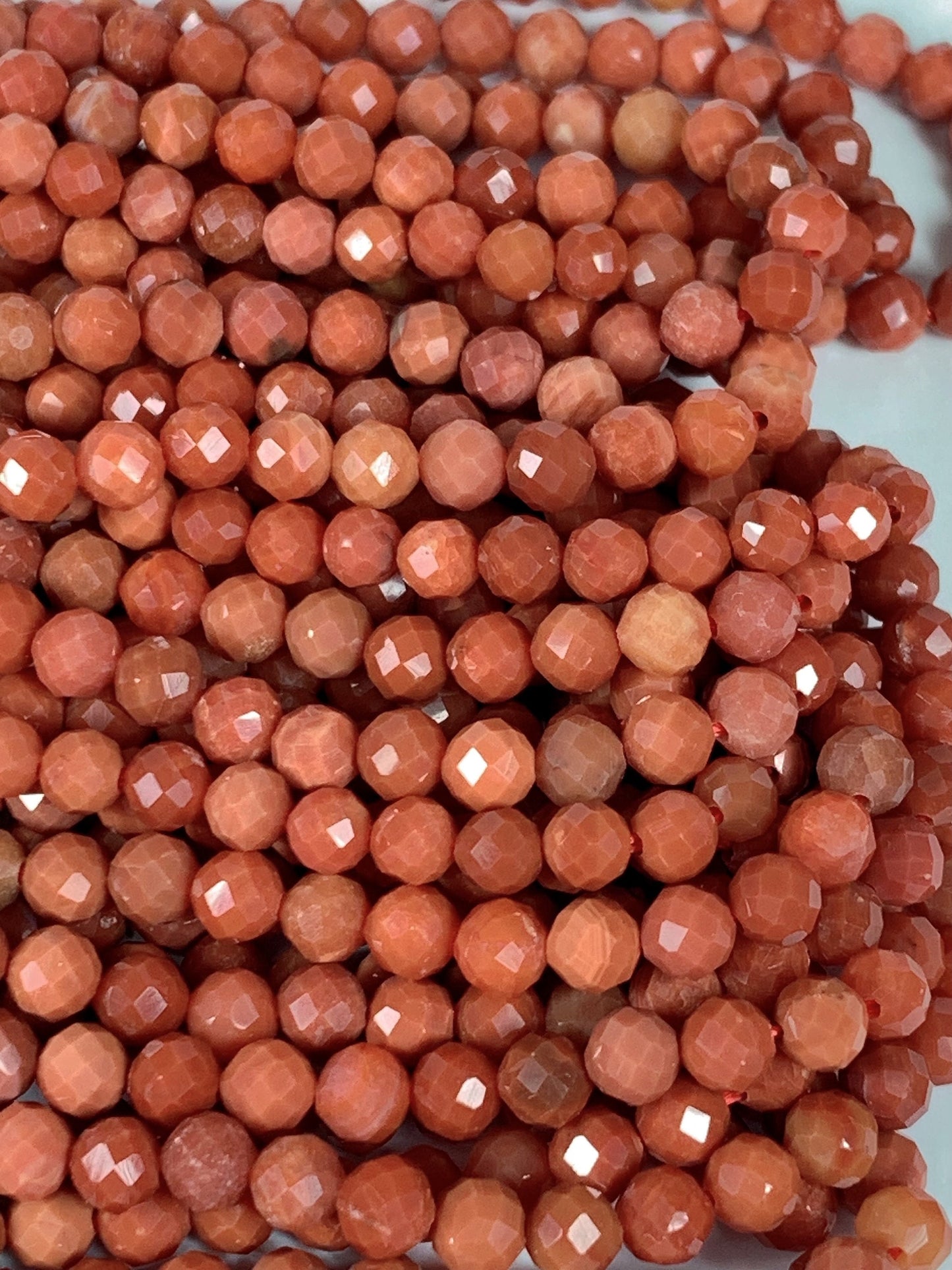 AAA Natural Cream Red NanHong Agate Faceted Round Beads Gemstone Strand 15.5