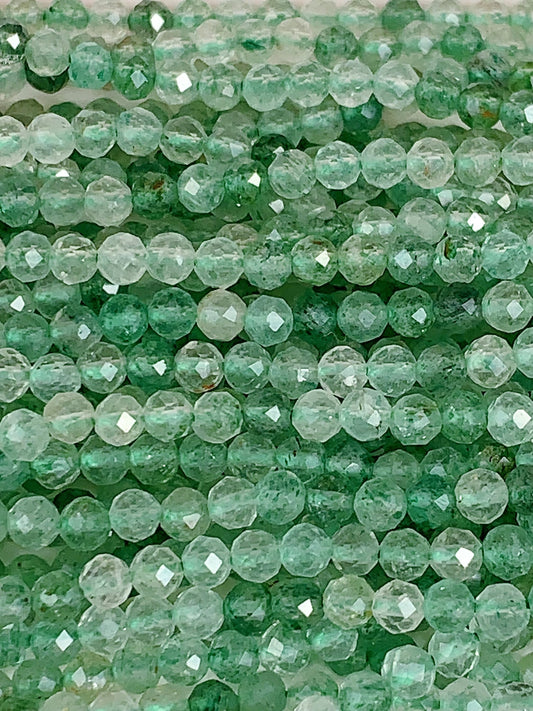 AAA Green Strawberry Quartz Beads: Faceted Round Gemstone Strand