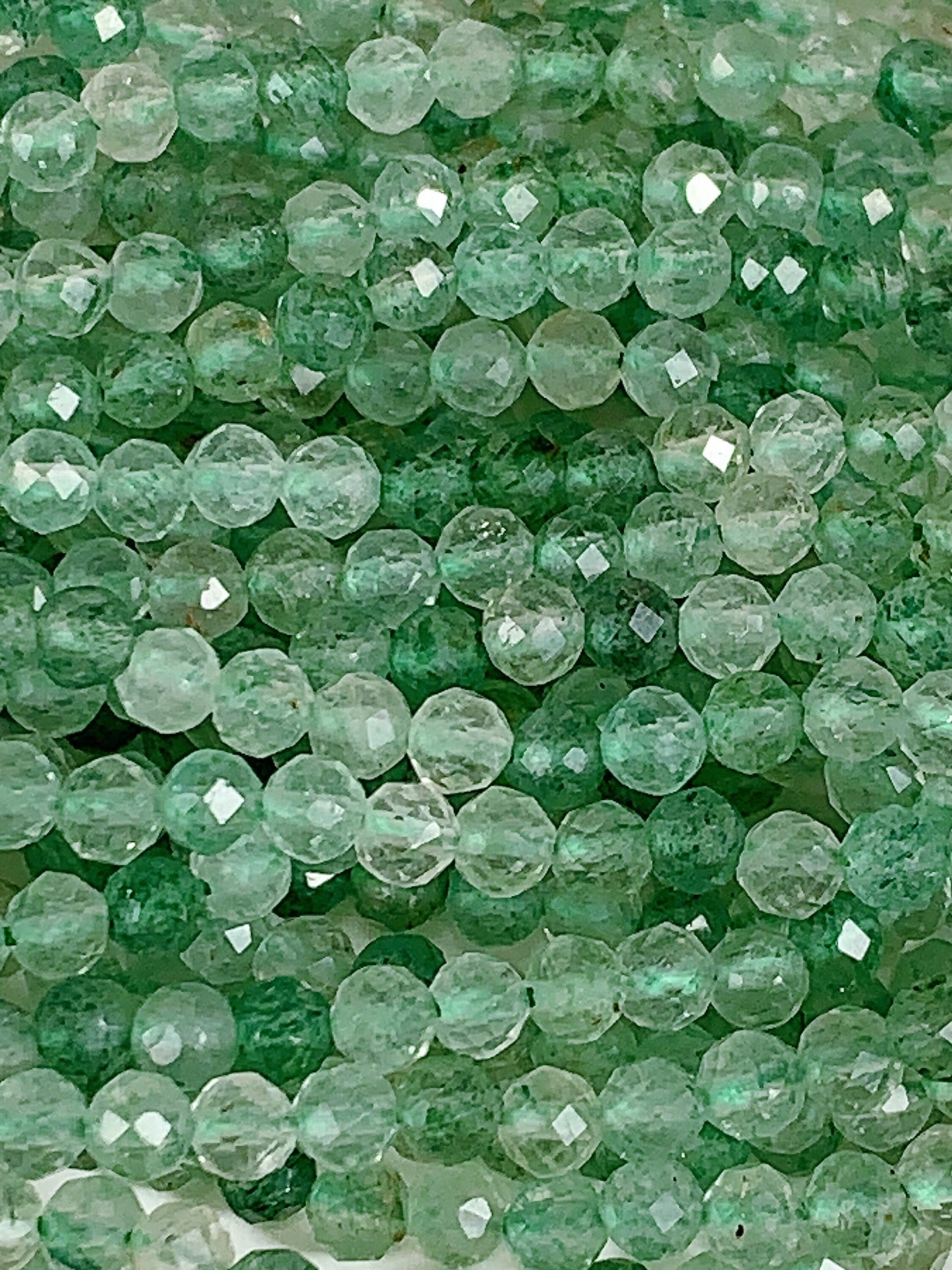 AAA Green Strawberry Quartz Beads: Faceted Round Gemstone Strand