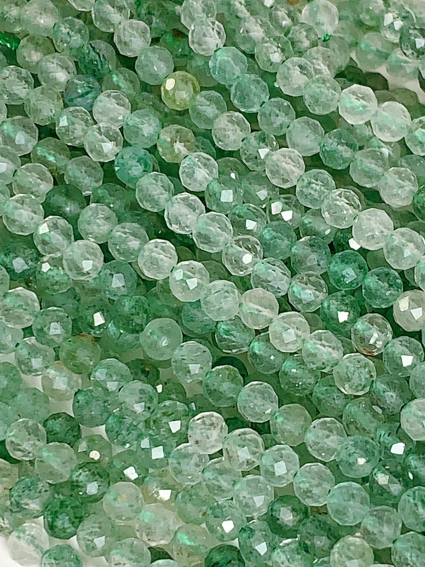 AAA Green Strawberry Quartz Beads: Faceted Round Gemstone Strand