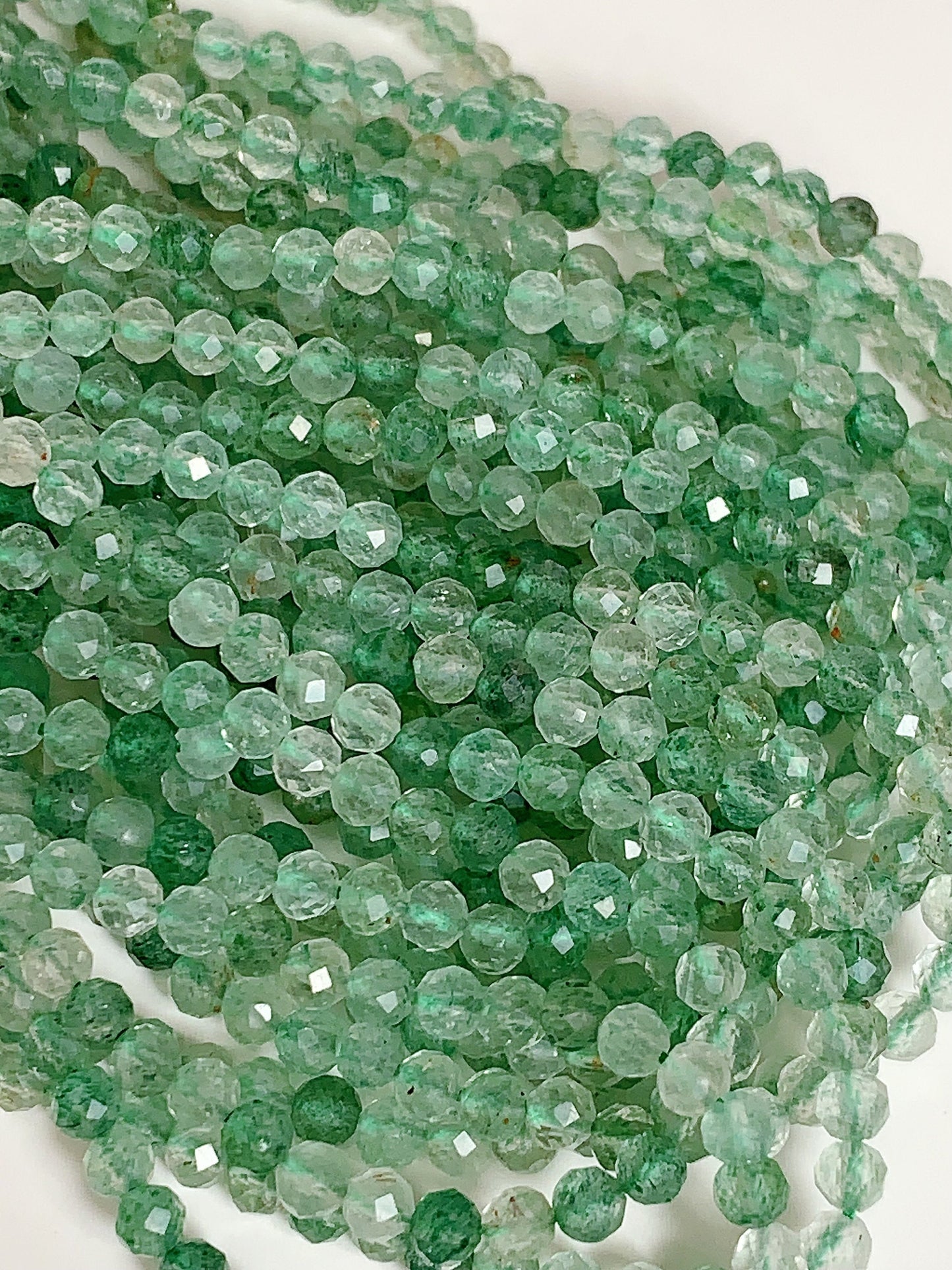 AAA Green Strawberry Quartz Beads: Faceted Round Gemstone Strand