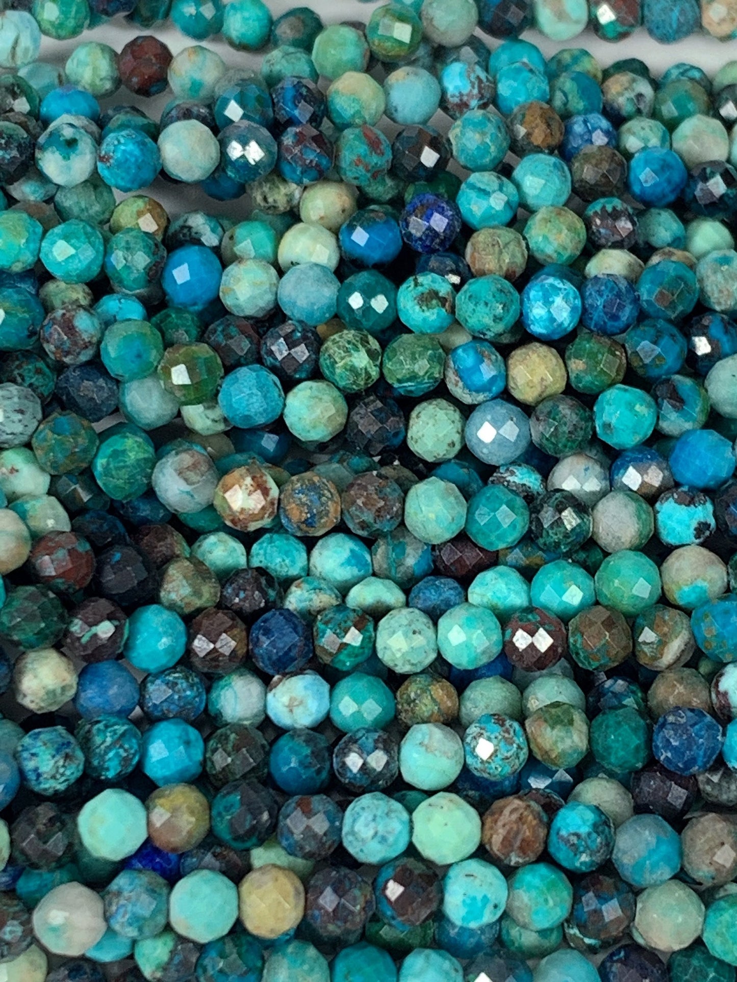Natural Green Blue Brown Chrysocolla Azurite Faceted Round  beads 15.5" Strand gemstone