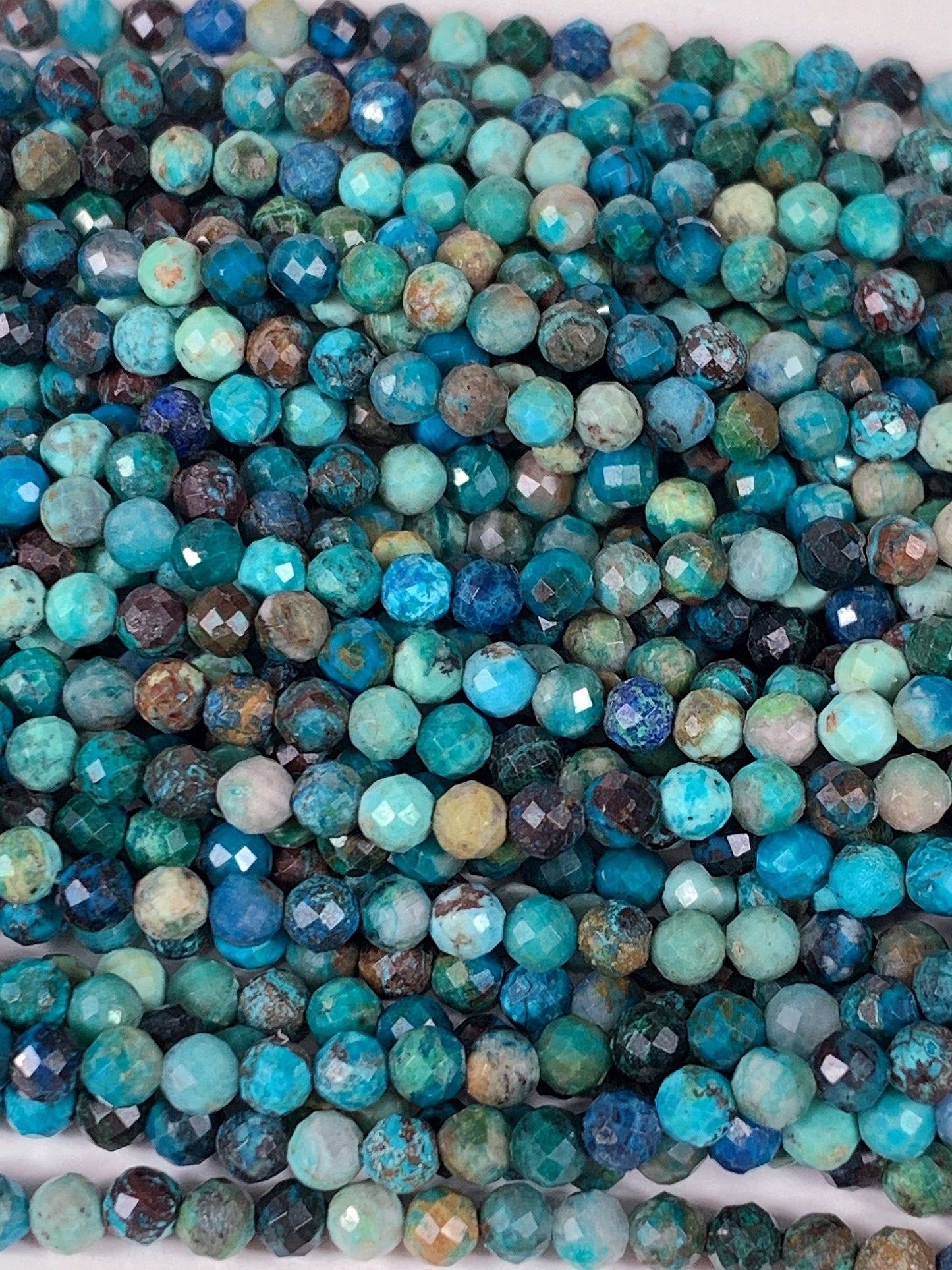 Natural Green Blue Brown Chrysocolla Azurite Faceted Round  beads 15.5" Strand gemstone