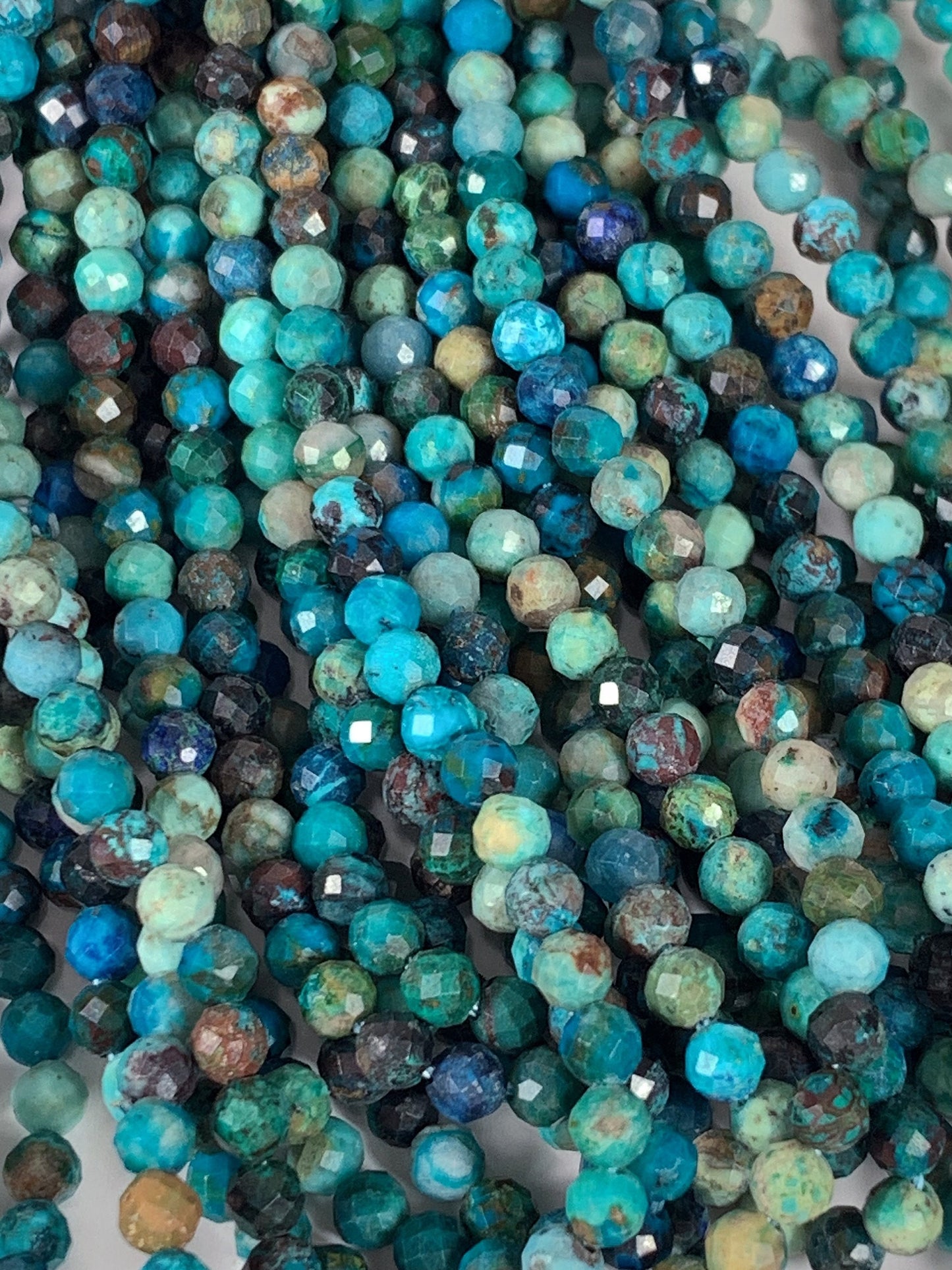 Natural Green Blue Brown Chrysocolla Azurite Faceted Round  beads 15.5" Strand gemstone