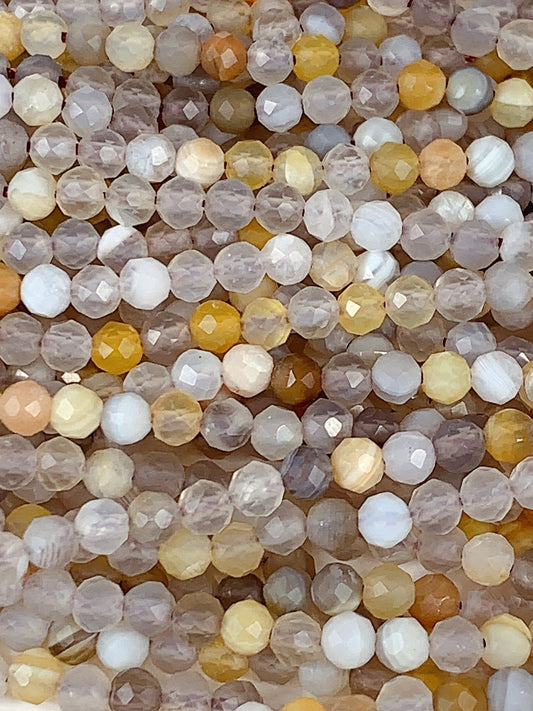 Yellow Botswana Agate Faceted Round Beads: AAA Grade, 15.5" Strand