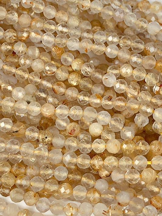 Natural Gold Golden Rutilated Quartz Faceted Round Beads 15.5" Strand 2mm 3mm 4mm
