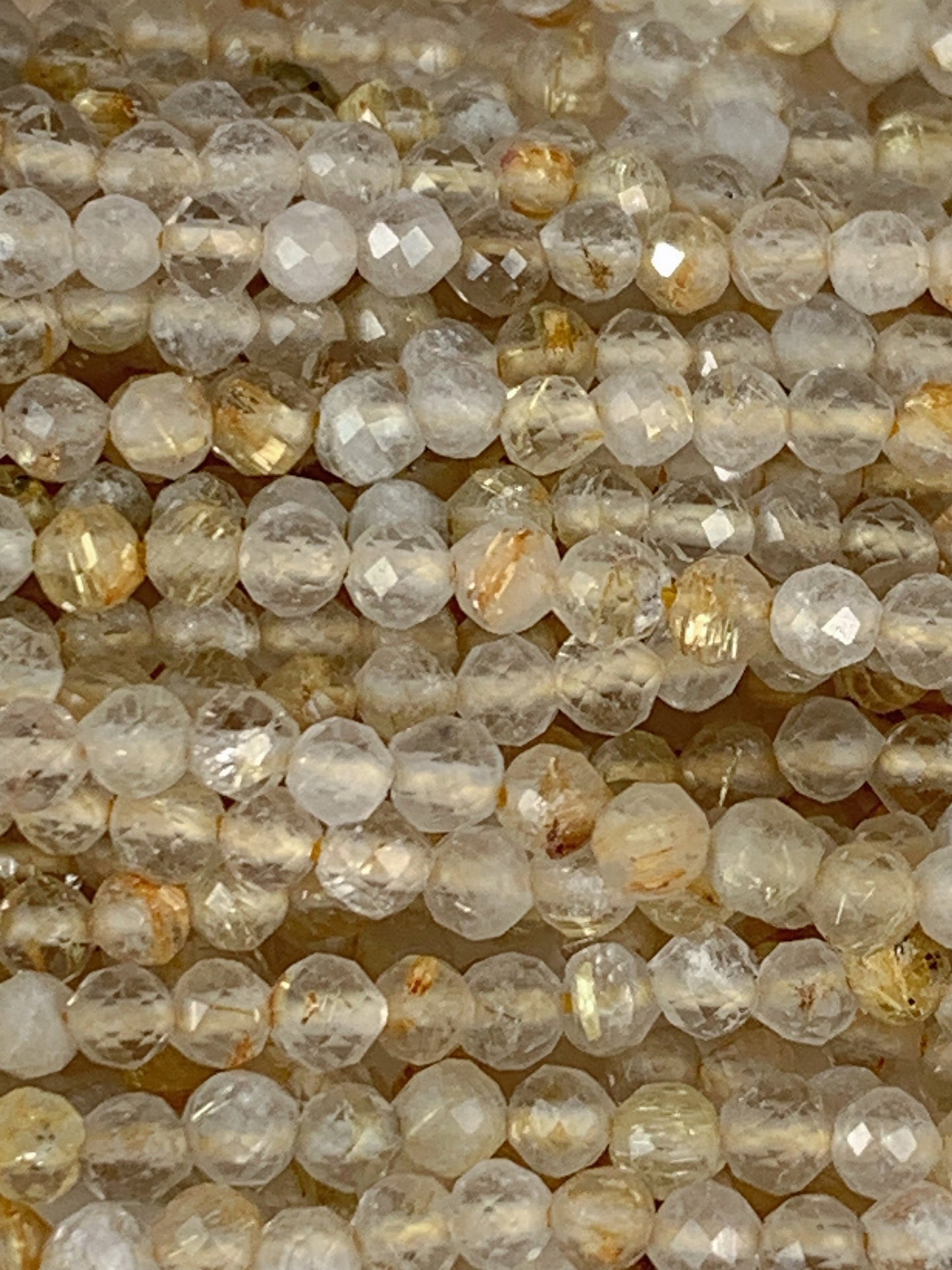Genuine Natural Gold Rutilated Quartz Faceted Round Beads 15.5" Strand 2mm 3mm 4mm