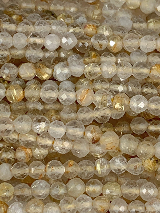 Genuine Natural Gold Rutilated Quartz Faceted Round Beads 15.5" Strand 2mm 3mm 4mm