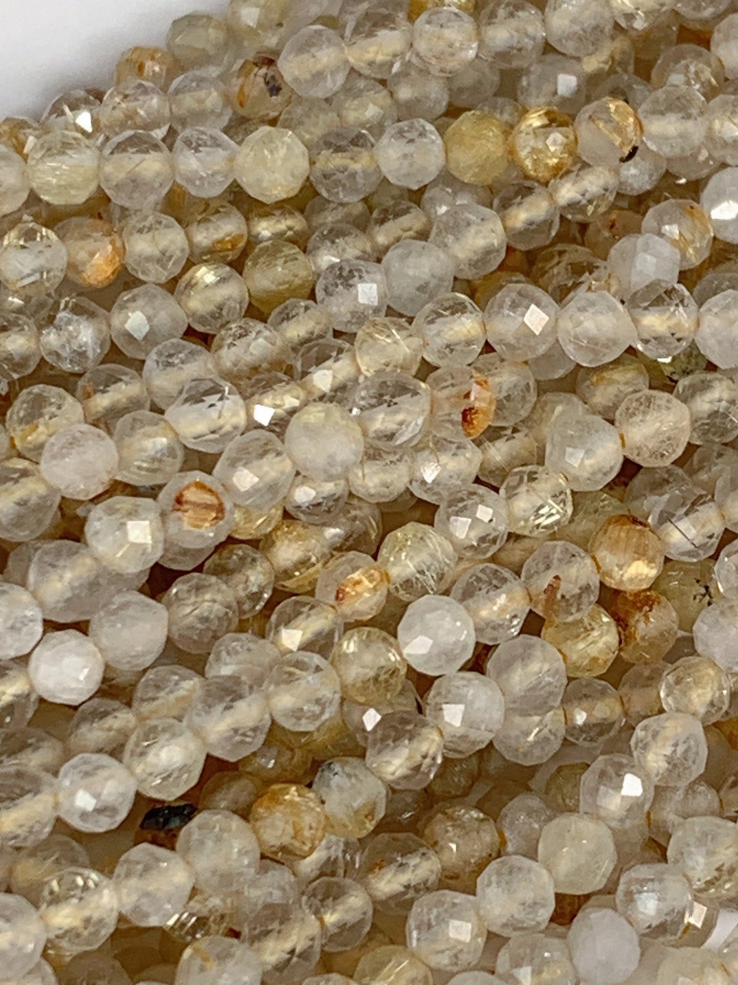 Genuine Natural Gold Rutilated Quartz Faceted Round Beads 15.5" Strand 2mm 3mm 4mm