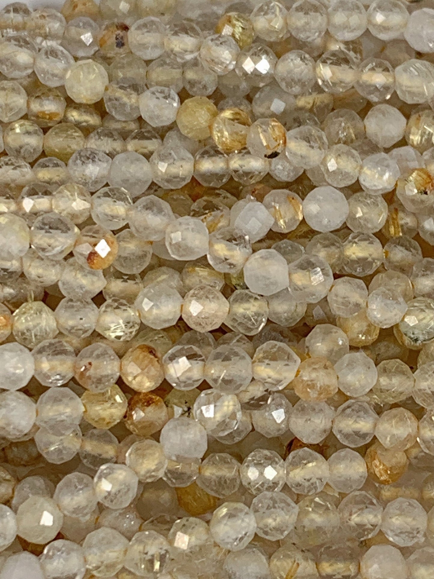 Genuine Natural Gold Rutilated Quartz Faceted Round Beads 15.5" Strand 2mm 3mm 4mm